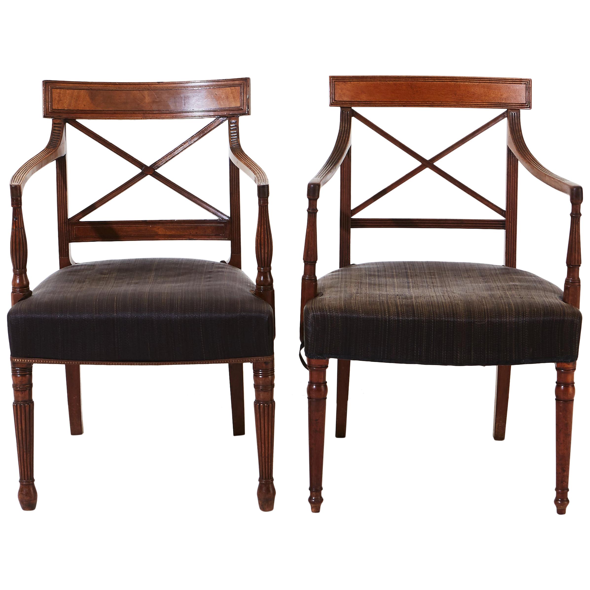 Pair of Regency Mahogany Arm Chairs, with Original Horsehair Upholstery