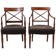 Antique Pair of Regency Mahogany Arm Chairs, with Original Horsehair Upholstery