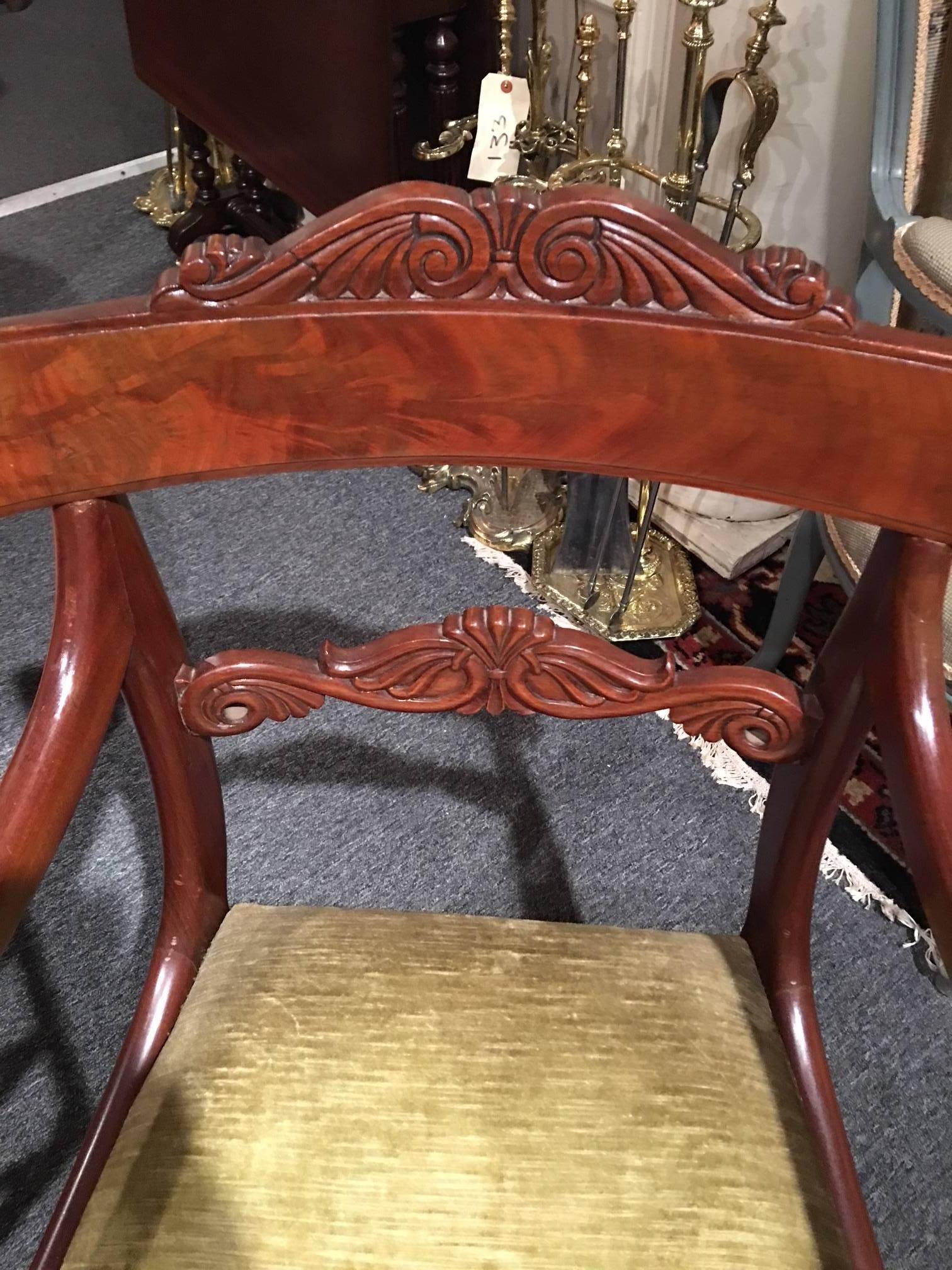 Pair of Regency Mahogany Armchairs Standing on Reeded Legs, 19th Century In Good Condition In Savannah, GA