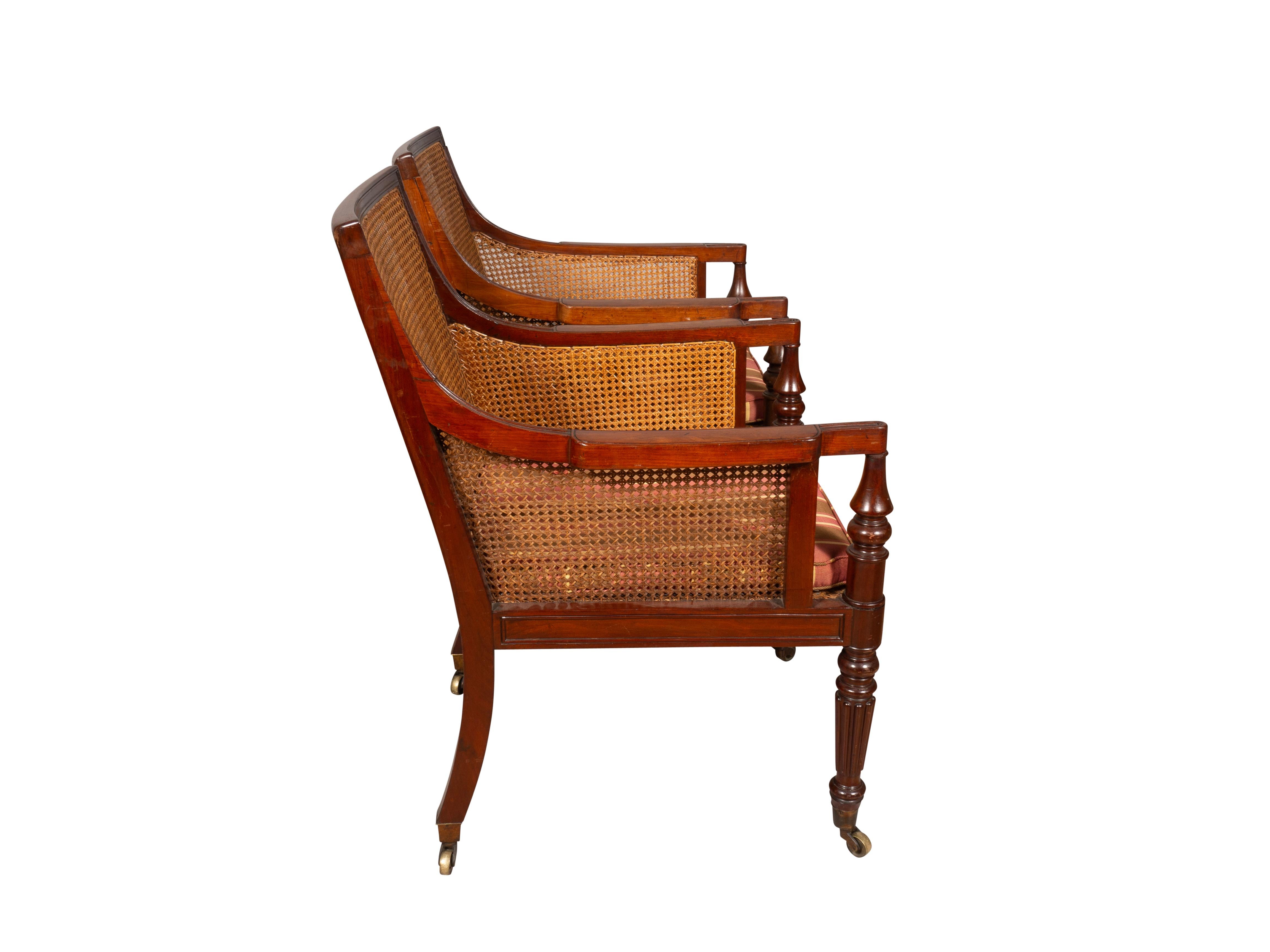 Pair Of Regency Mahogany Caned Armchairs In Good Condition For Sale In Essex, MA