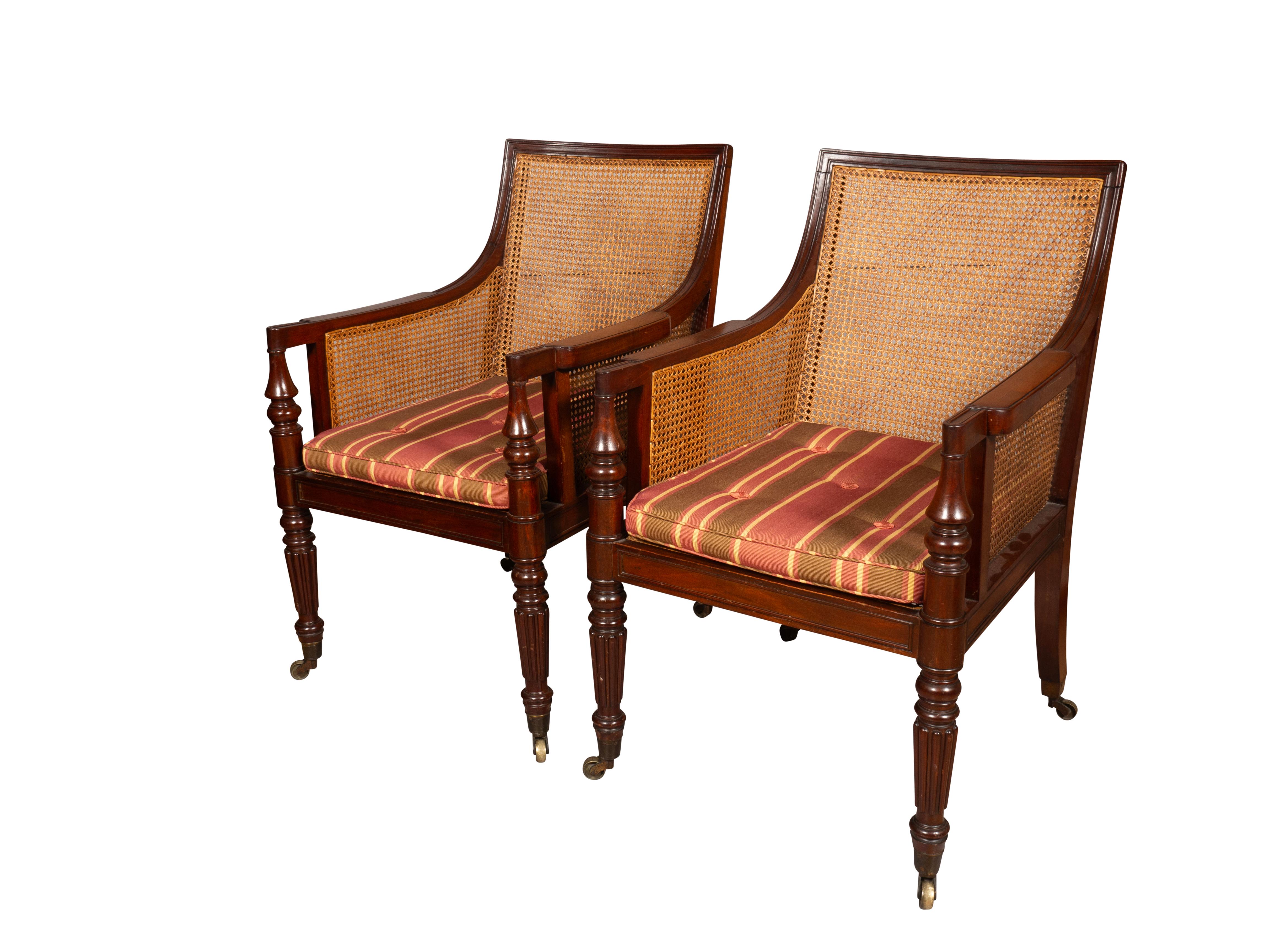 Pair Of Regency Mahogany Caned Armchairs For Sale 1