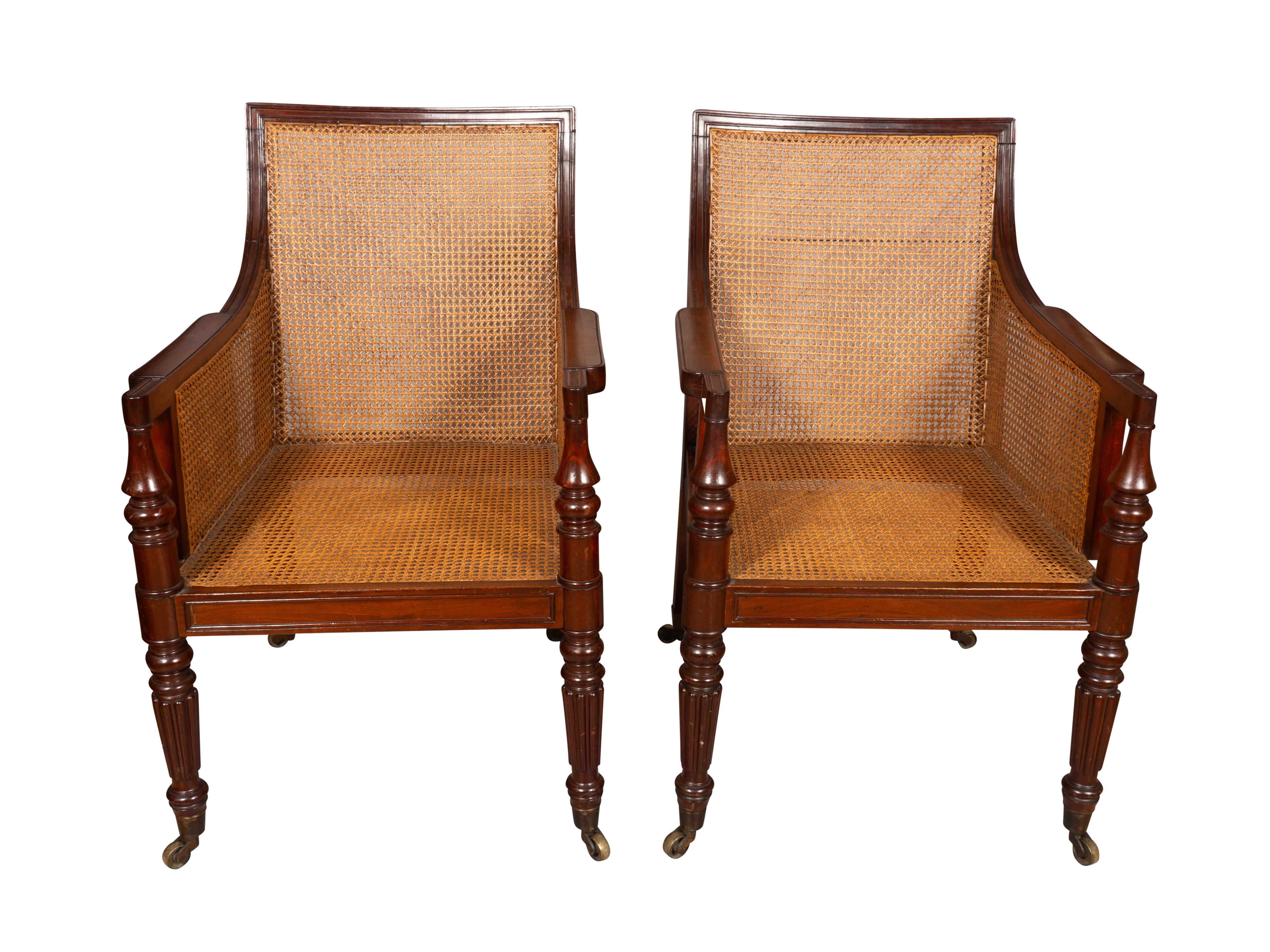 Pair Of Regency Mahogany Caned Armchairs For Sale 2