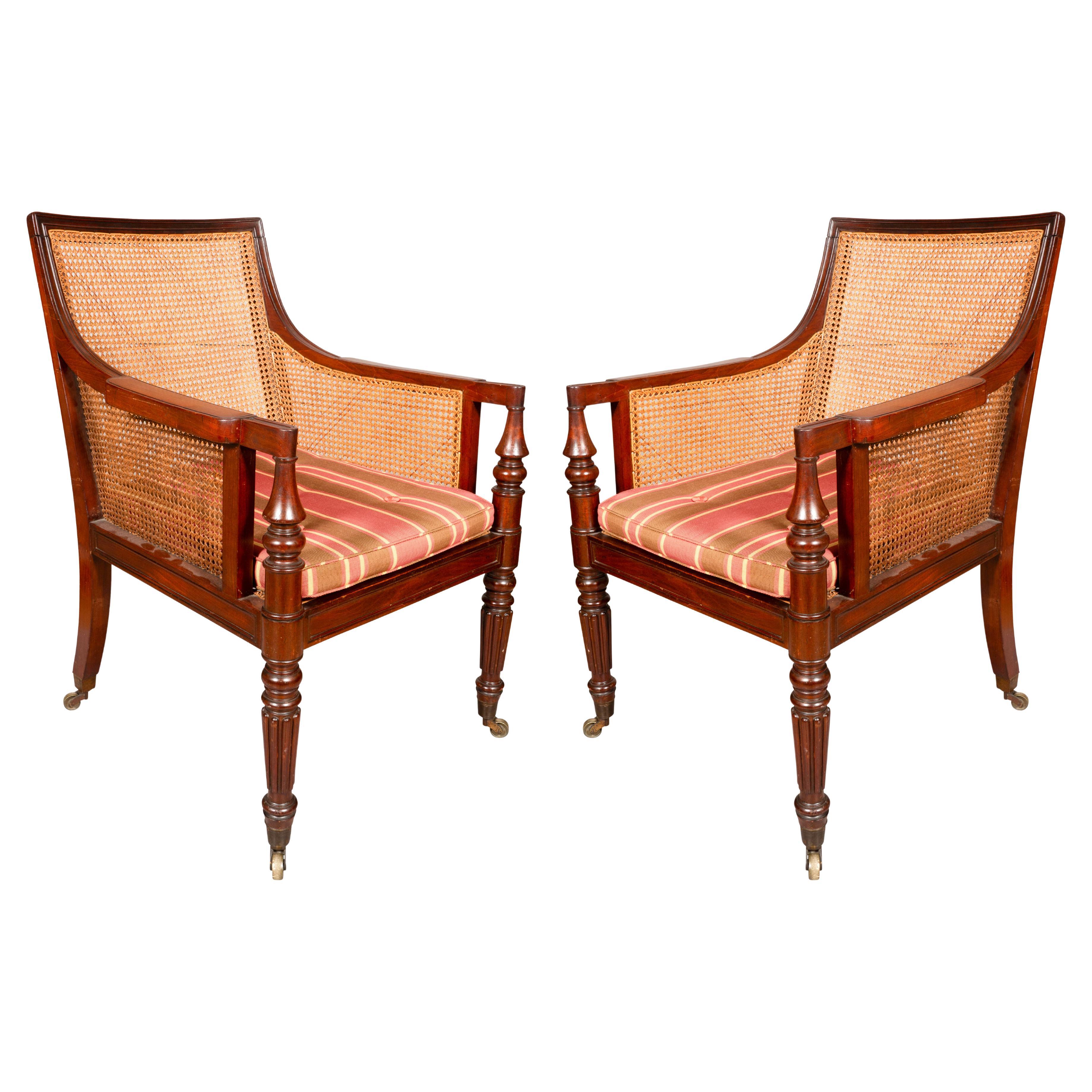 Pair Of Regency Mahogany Caned Armchairs