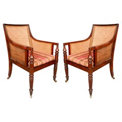 Pair Of Regency Mahogany Caned Armchairs