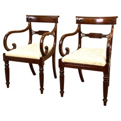 Antique Pair Of Regency Mahogany Carver Armchairs