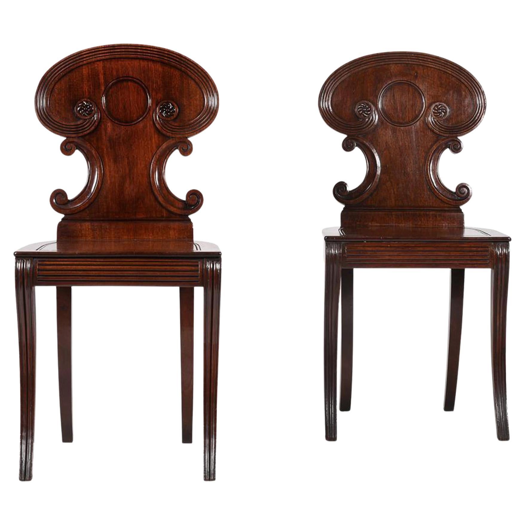 Pair of Regency Mahogany Hall Chairs by Gillows of Lancaster For Sale