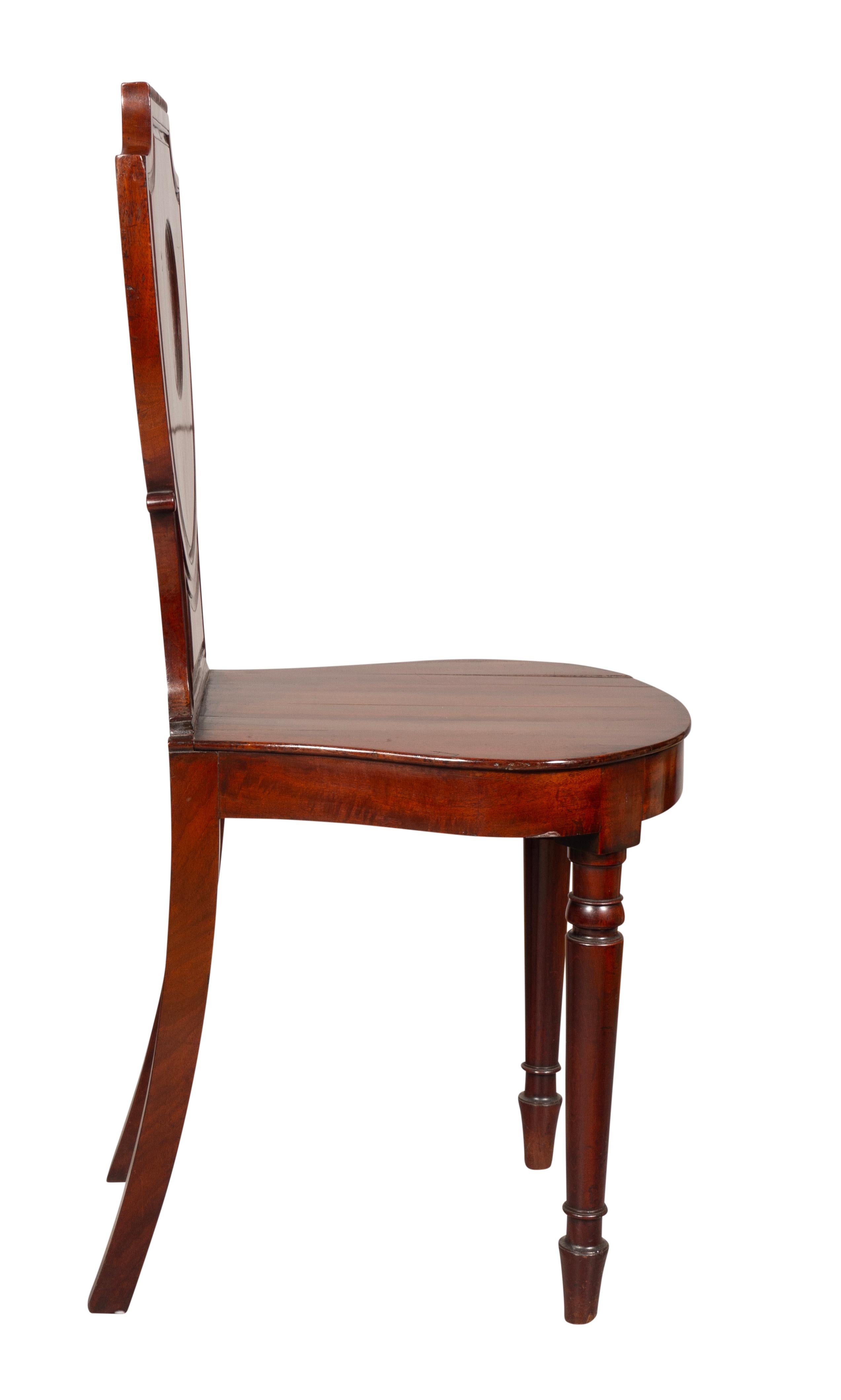 English Pair Of Regency Mahogany Hall Chairs For Sale