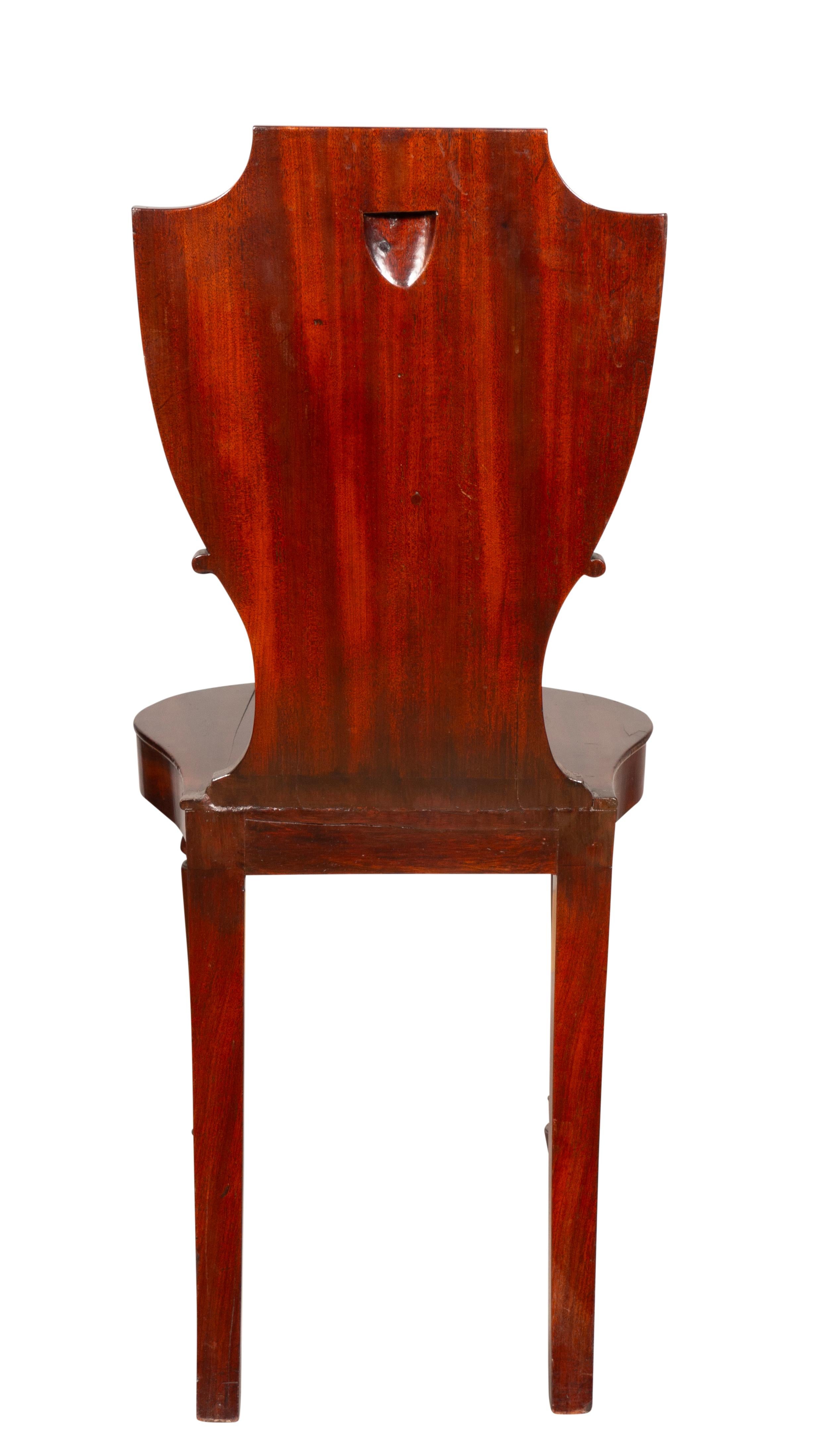 Pair Of Regency Mahogany Hall Chairs In Good Condition For Sale In Essex, MA