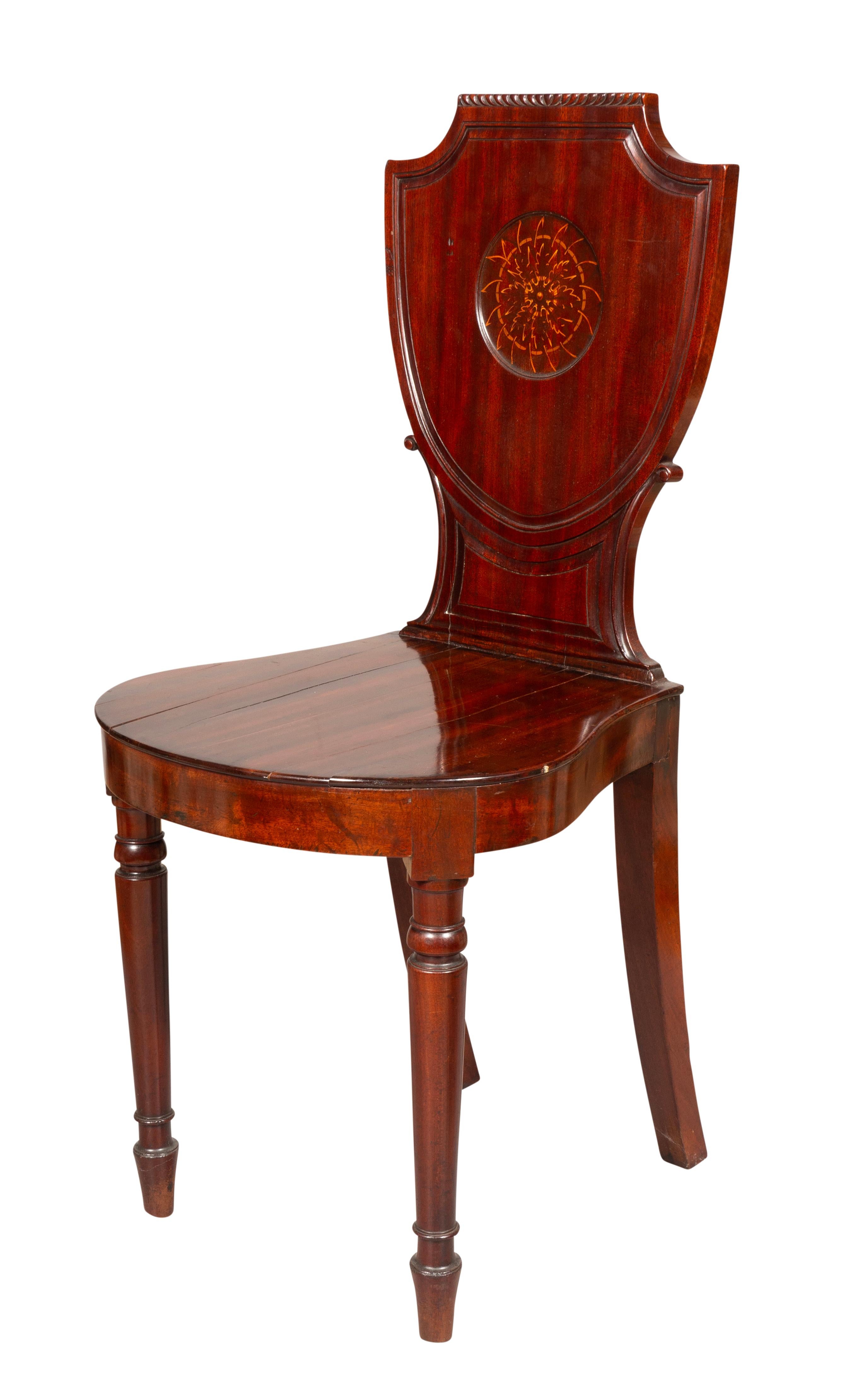 Pair Of Regency Mahogany Hall Chairs For Sale 1