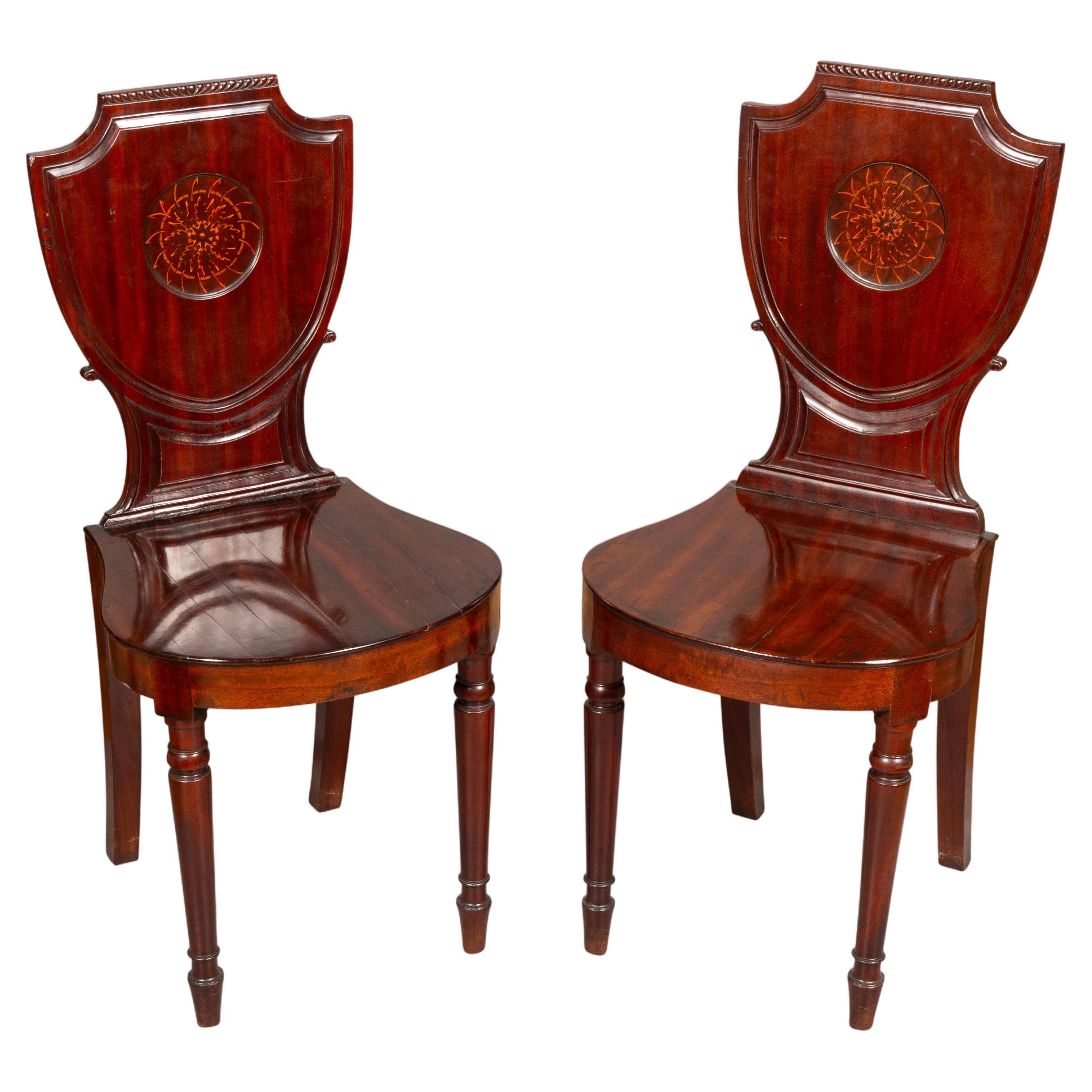 Pair Of Regency Mahogany Hall Chairs For Sale