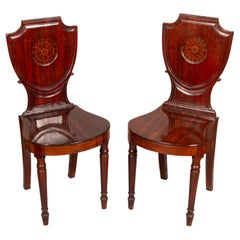 Antique Pair Of Regency Mahogany Hall Chairs