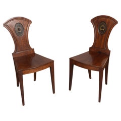 Antique Pair Of Regency Mahogany Hall Chairs