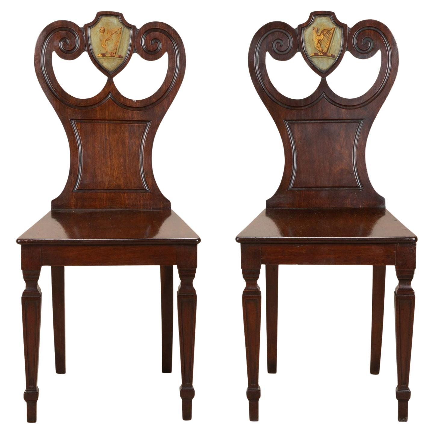 Pair of Regency Mahogany Hall Chairs For Sale