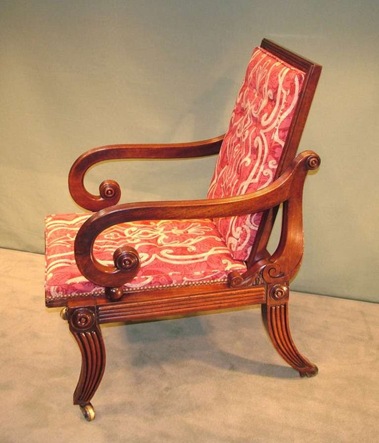 Polished Pair of Regency Mahogany Library Armchairs For Sale