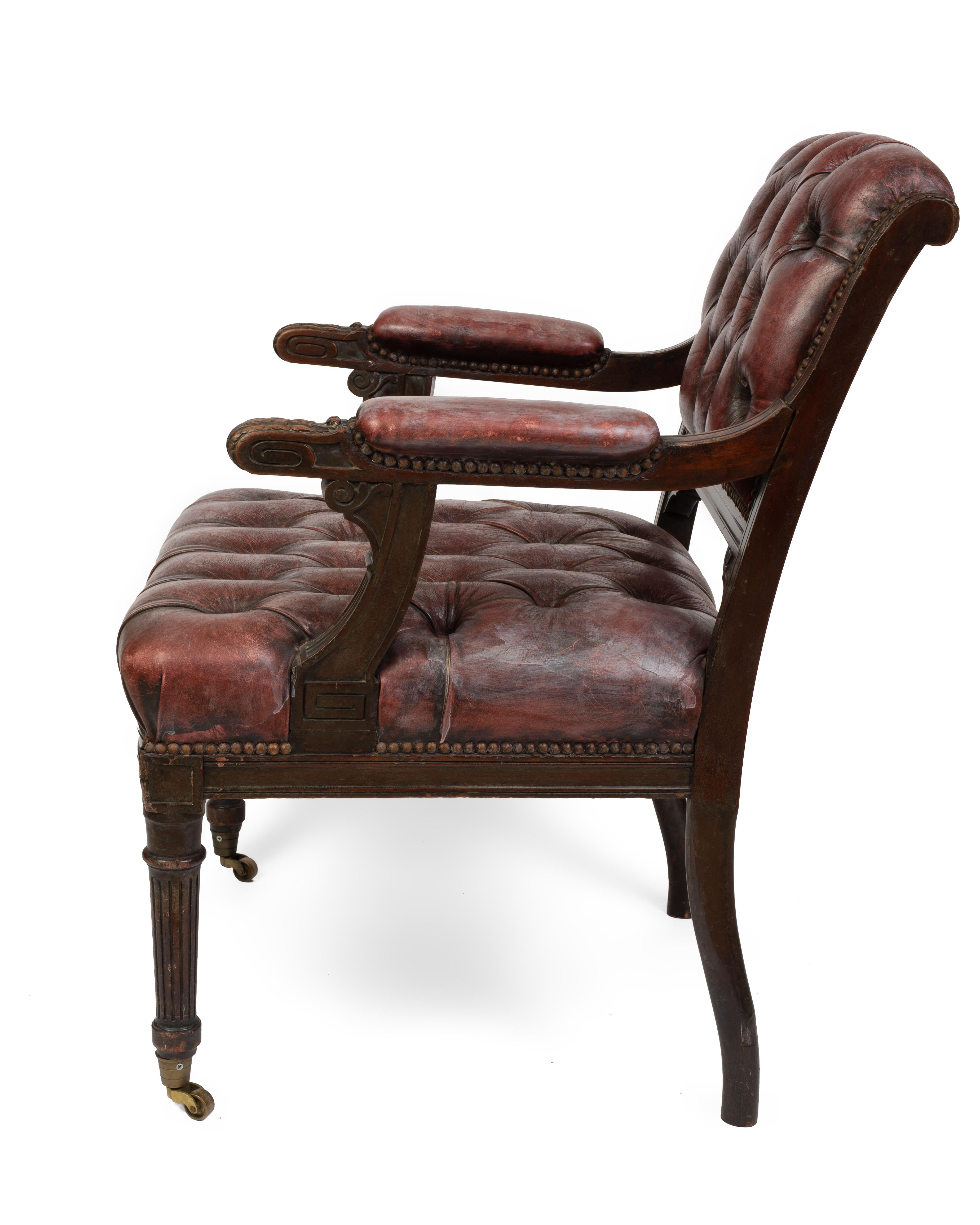 Pair of Regency Mahogany Library Armchairs In Fair Condition In Kittery Point, ME