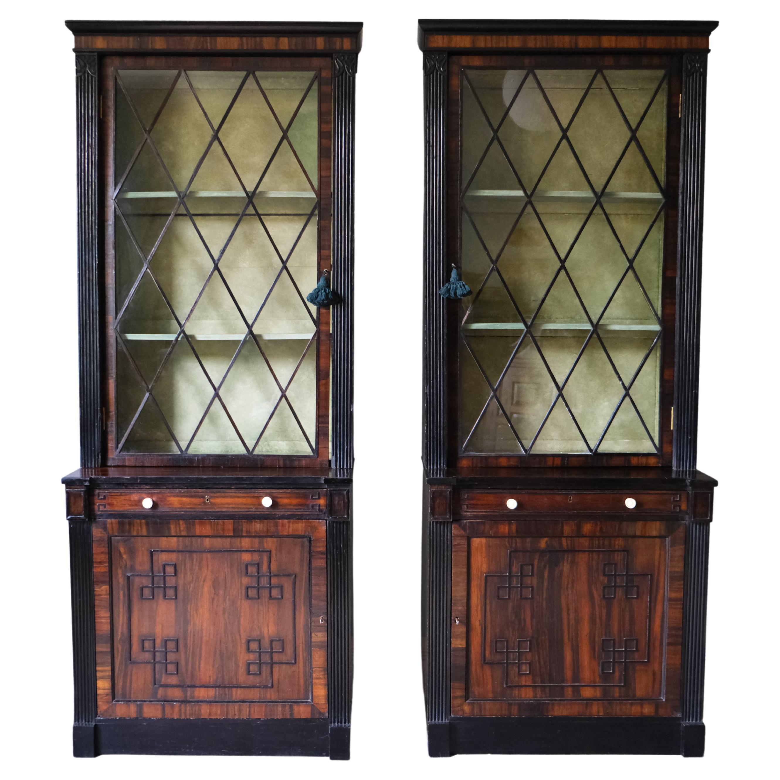 Pair of Regency Mahogany Library Bookcases with Rosewood Inlay