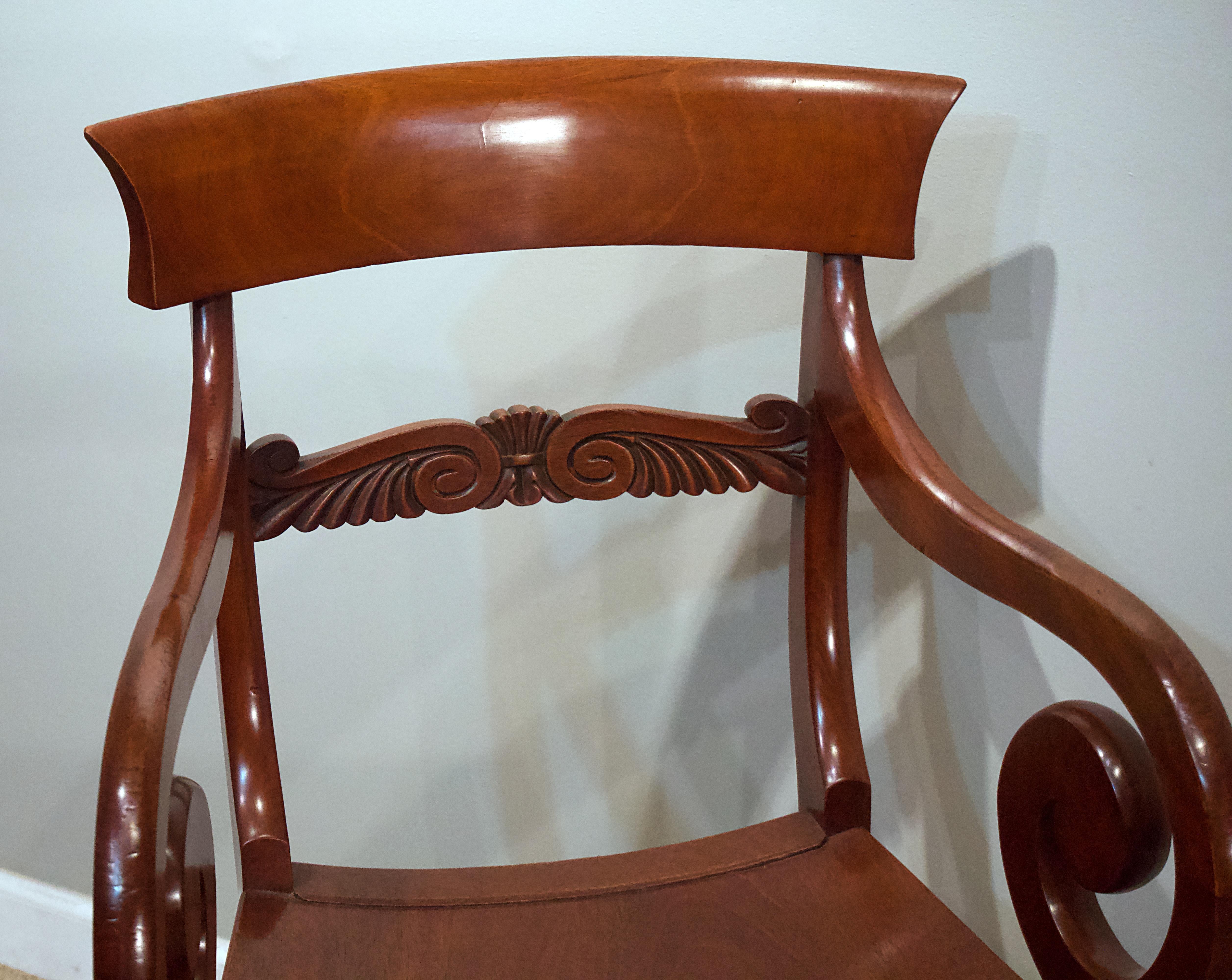 English Pair of Regency Mahogany Saddle Seat Armchairs For Sale