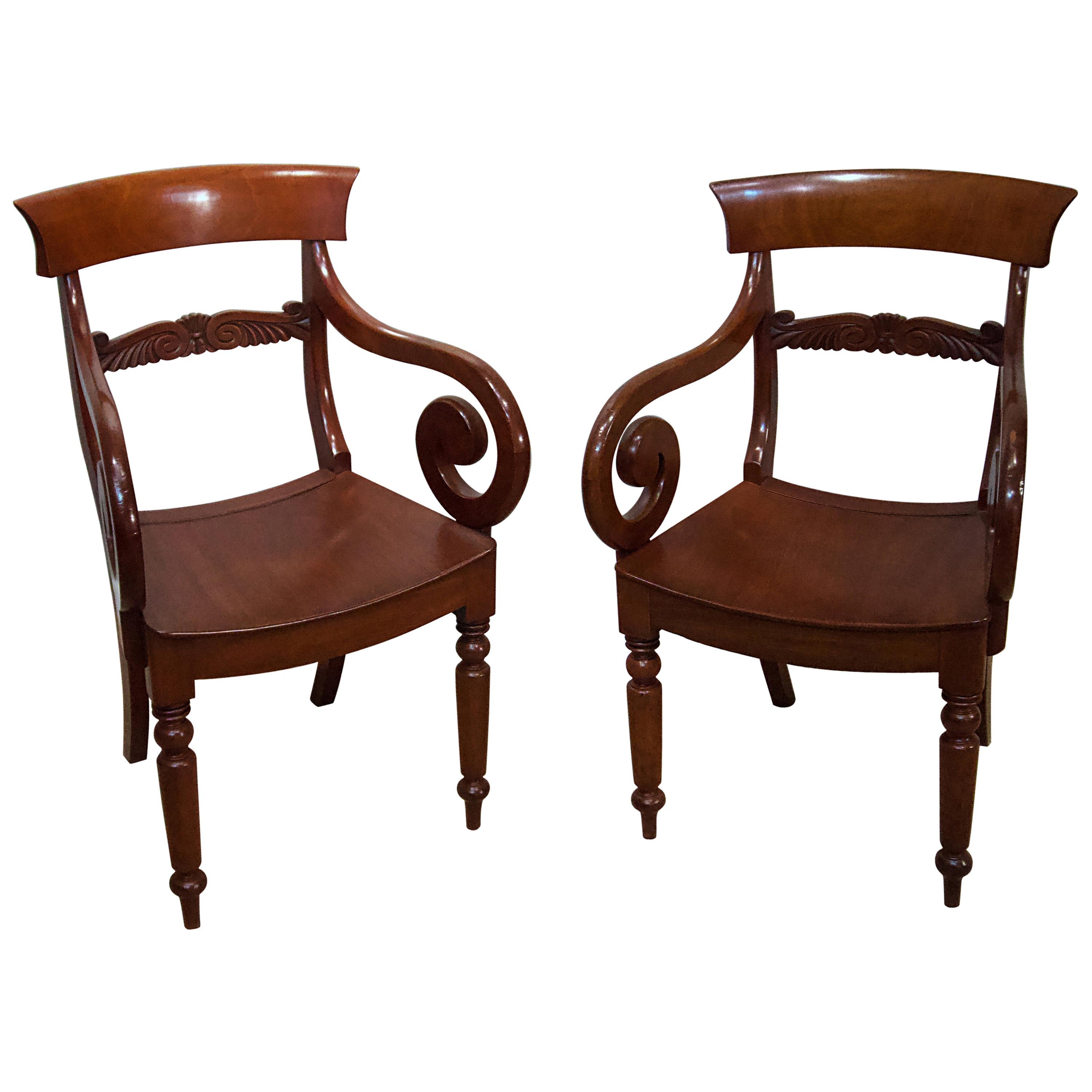 Pair of Regency Mahogany Saddle Seat Armchairs