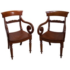 Pair of Regency Mahogany Saddle Seat Armchairs