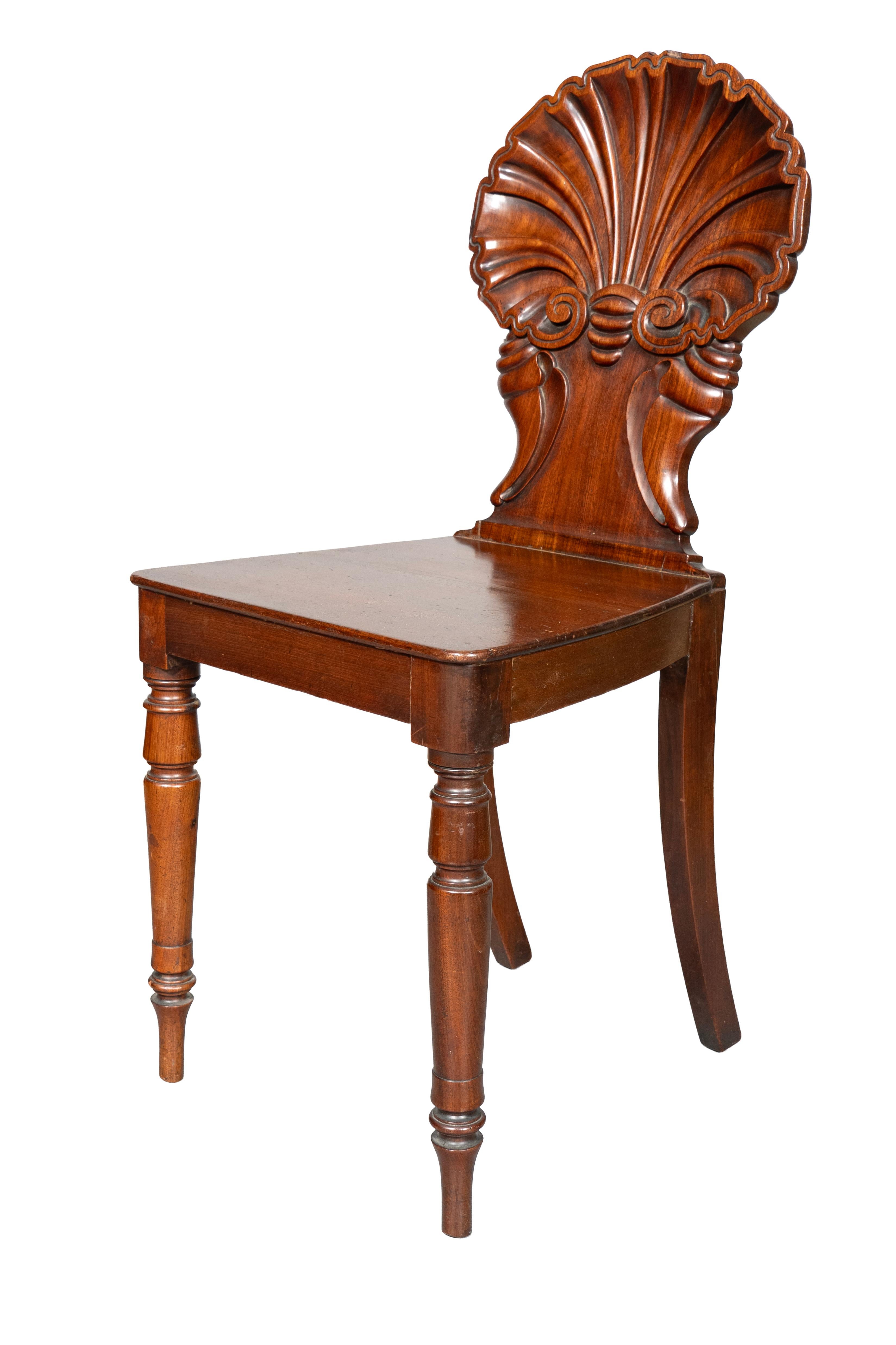 Pair Of Regency Mahogany Shell Back Hall Chairs For Sale 5