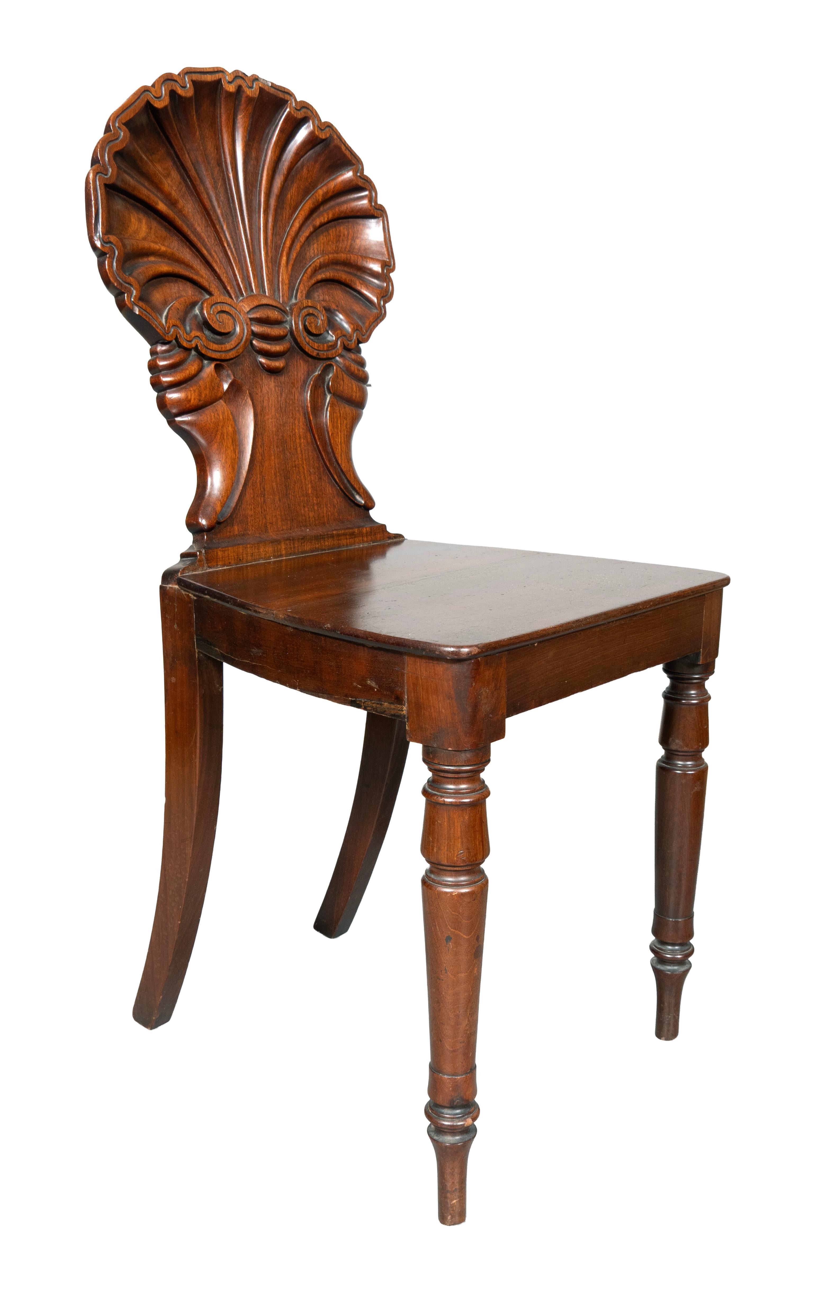 Pair Of Regency Mahogany Shell Back Hall Chairs For Sale 1
