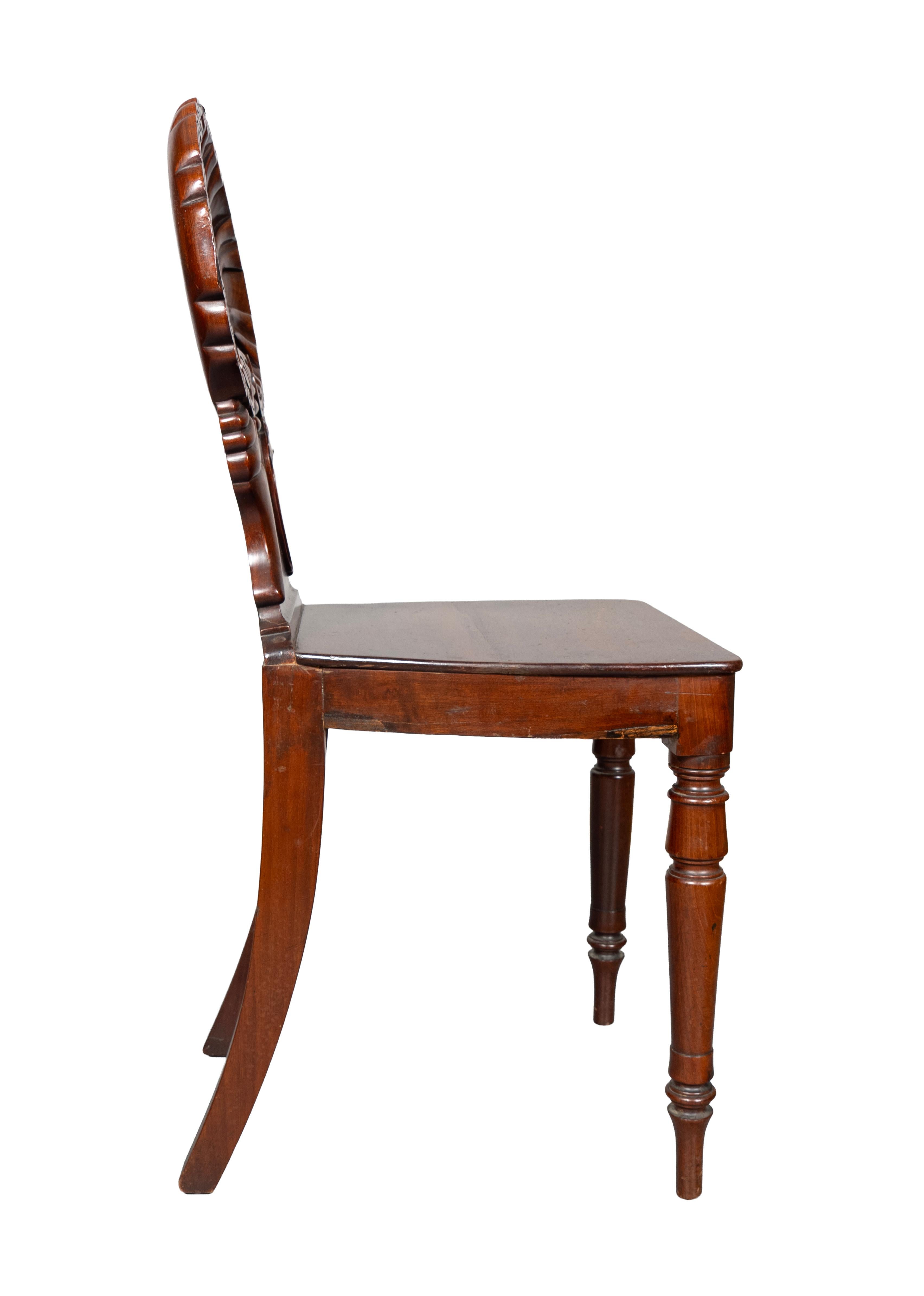 Pair Of Regency Mahogany Shell Back Hall Chairs For Sale 2
