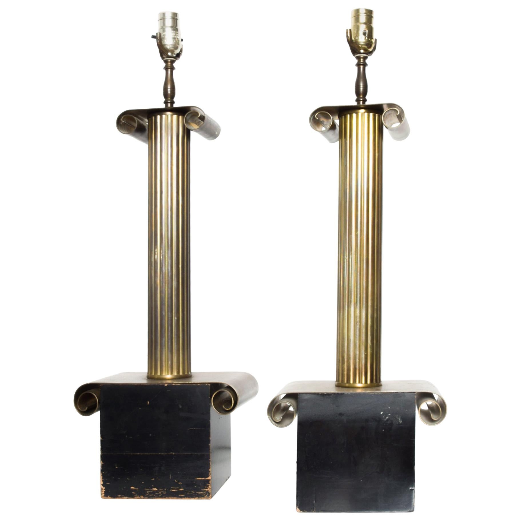 Pair of Regency Neoclassical Stiffel Stately Table Lamps in Bronze & Black 1960s