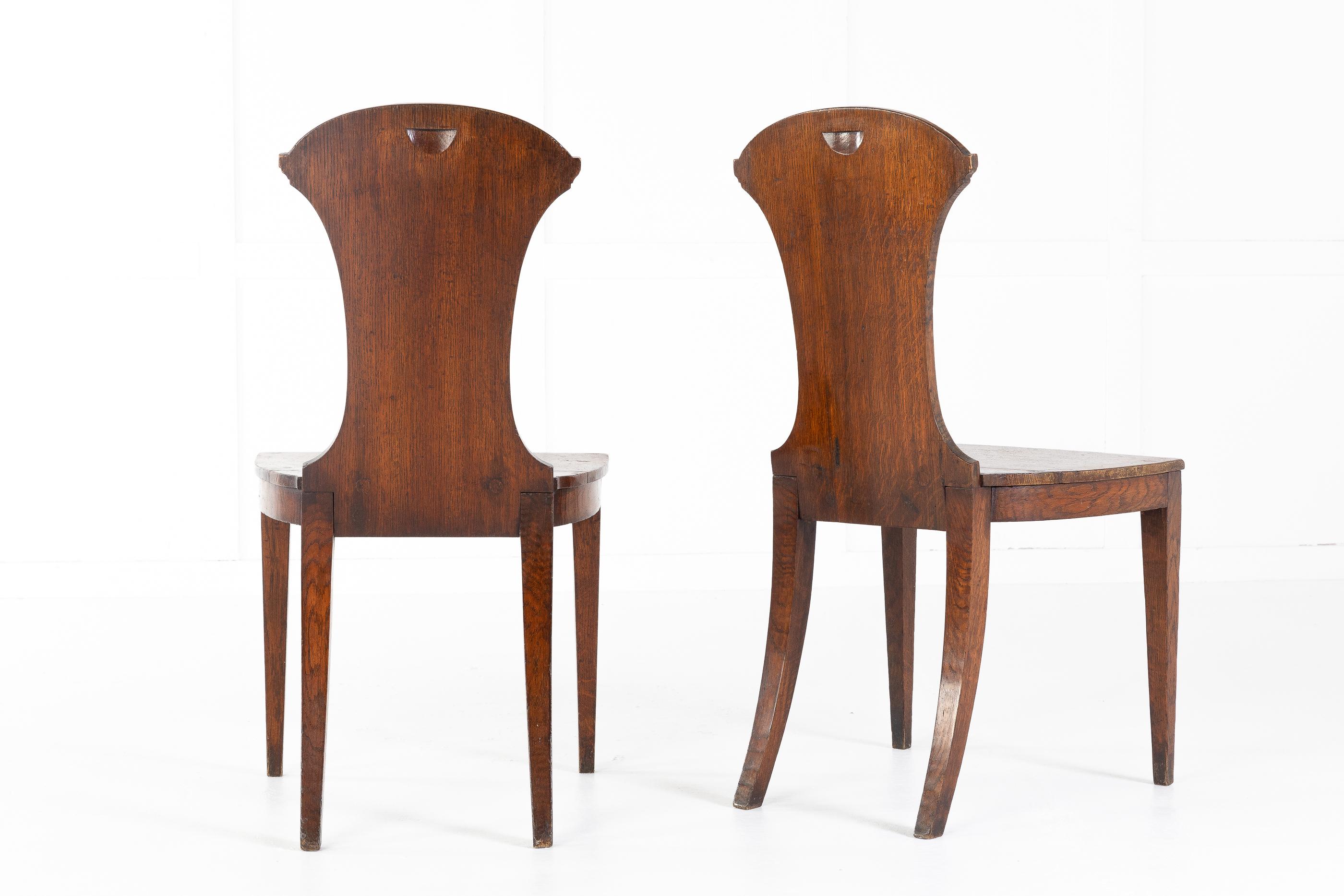 English Pair of Regency Oak Hall Chairs