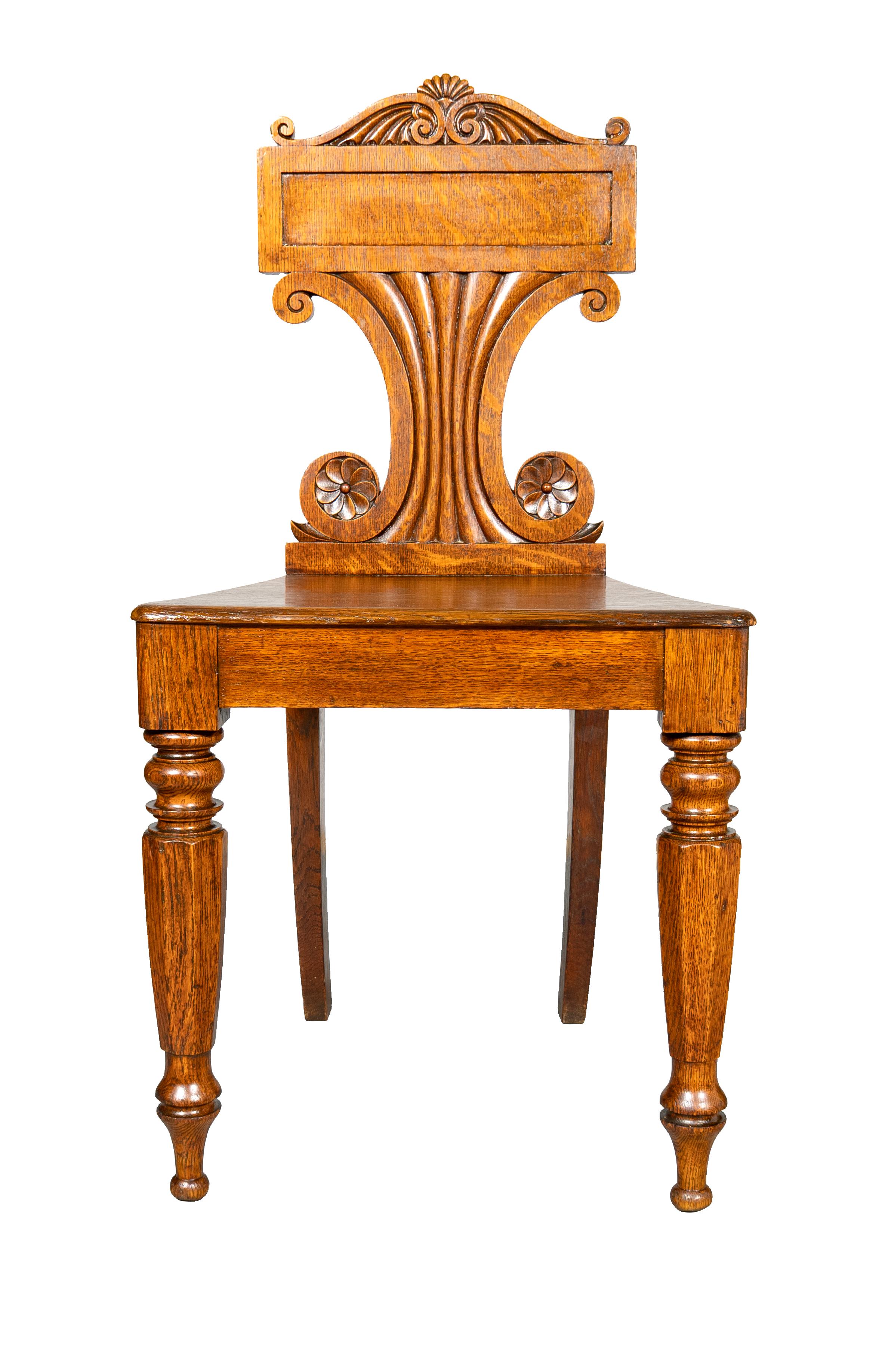 Early 19th Century Pair Of Regency Oak Hall Chairs For Sale