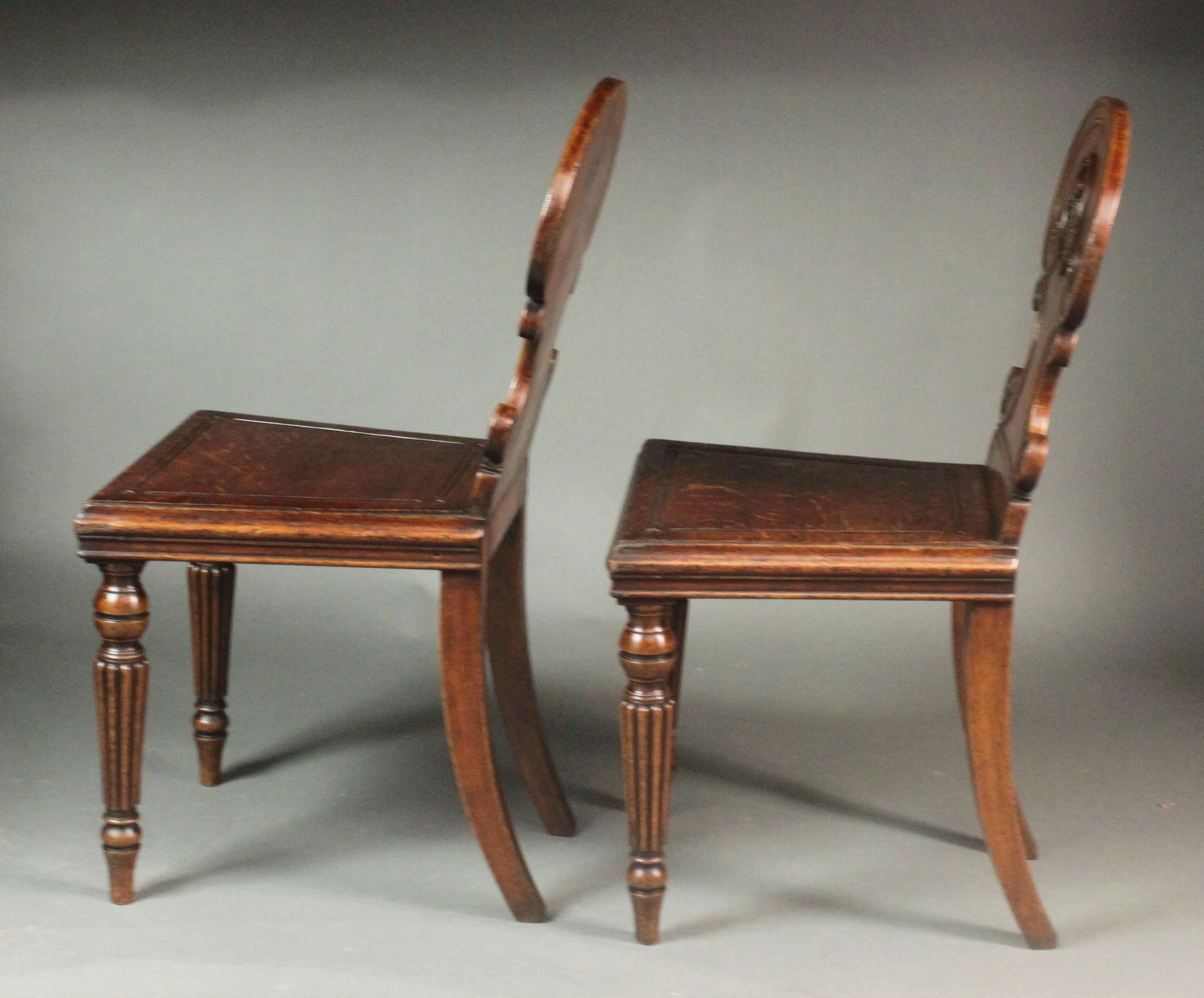 Early 19th Century Pair of Regency Oak Hall Chairs For Sale