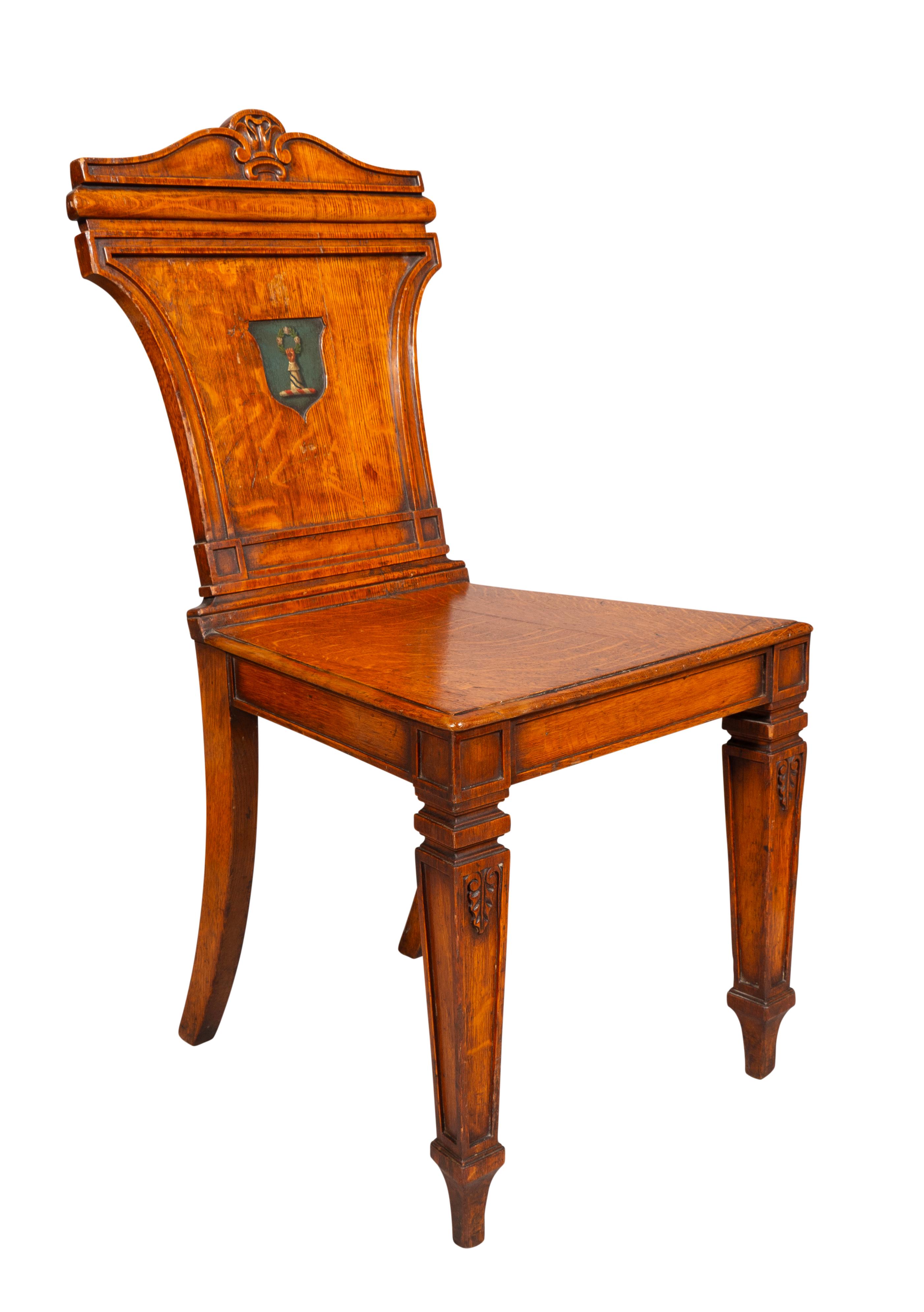 19th Century Pair Of Regency Oak Hall Chairs For Sale
