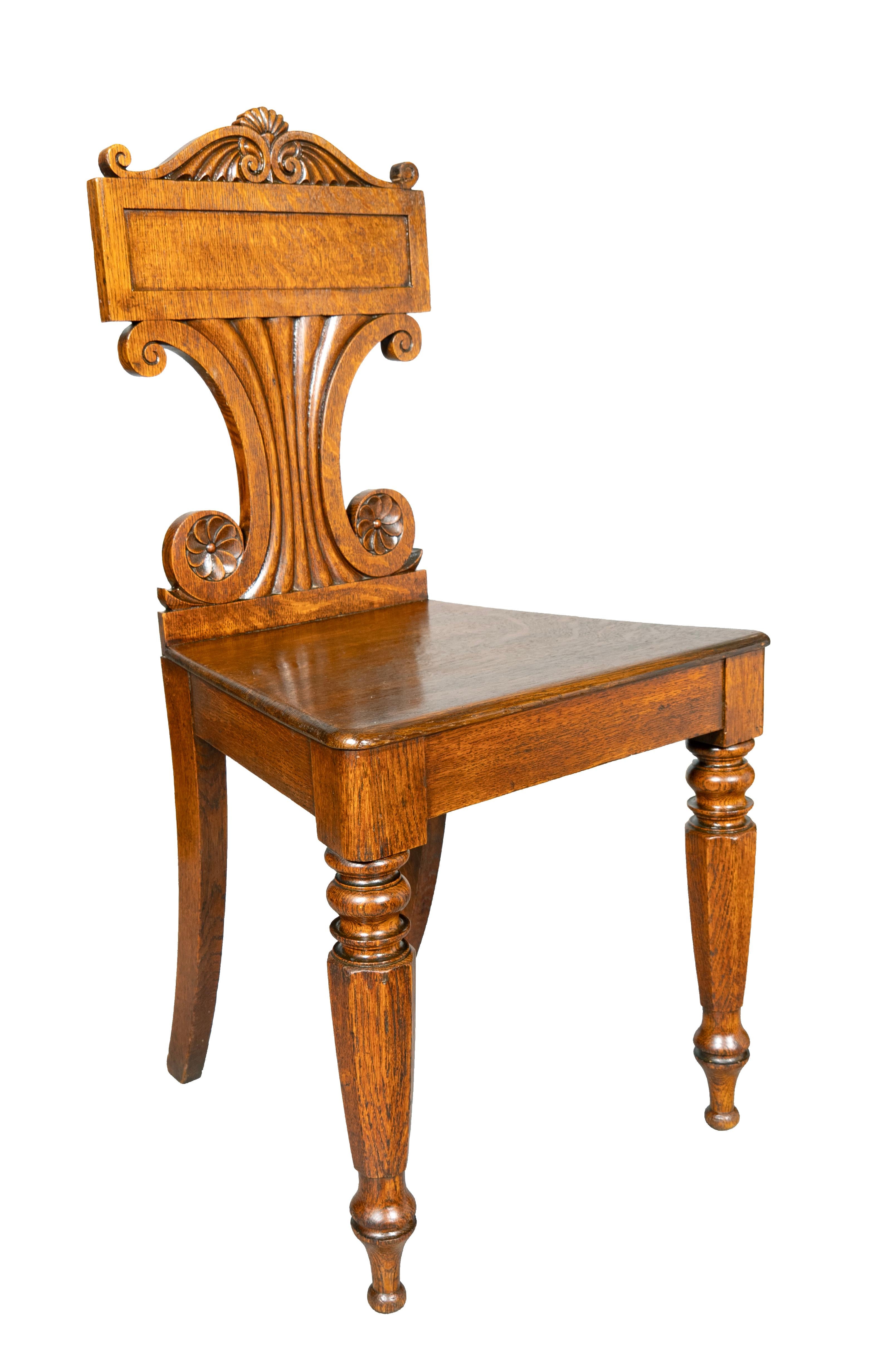 Pair Of Regency Oak Hall Chairs For Sale 1