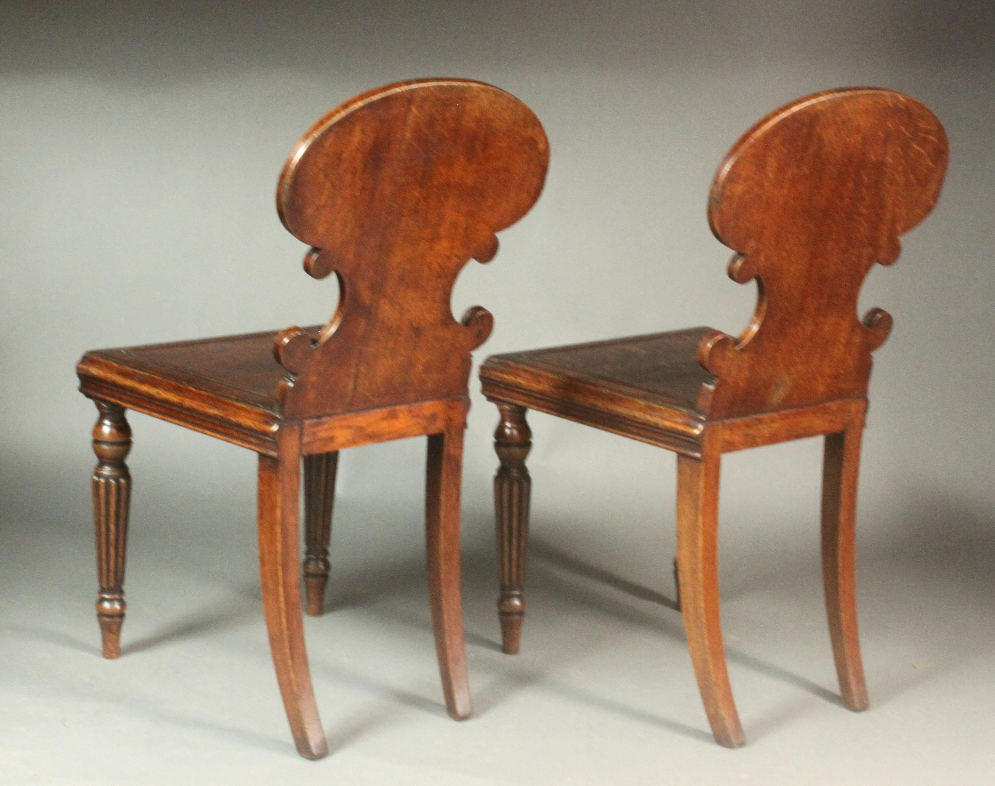 Pair of Regency Oak Hall Chairs For Sale 1