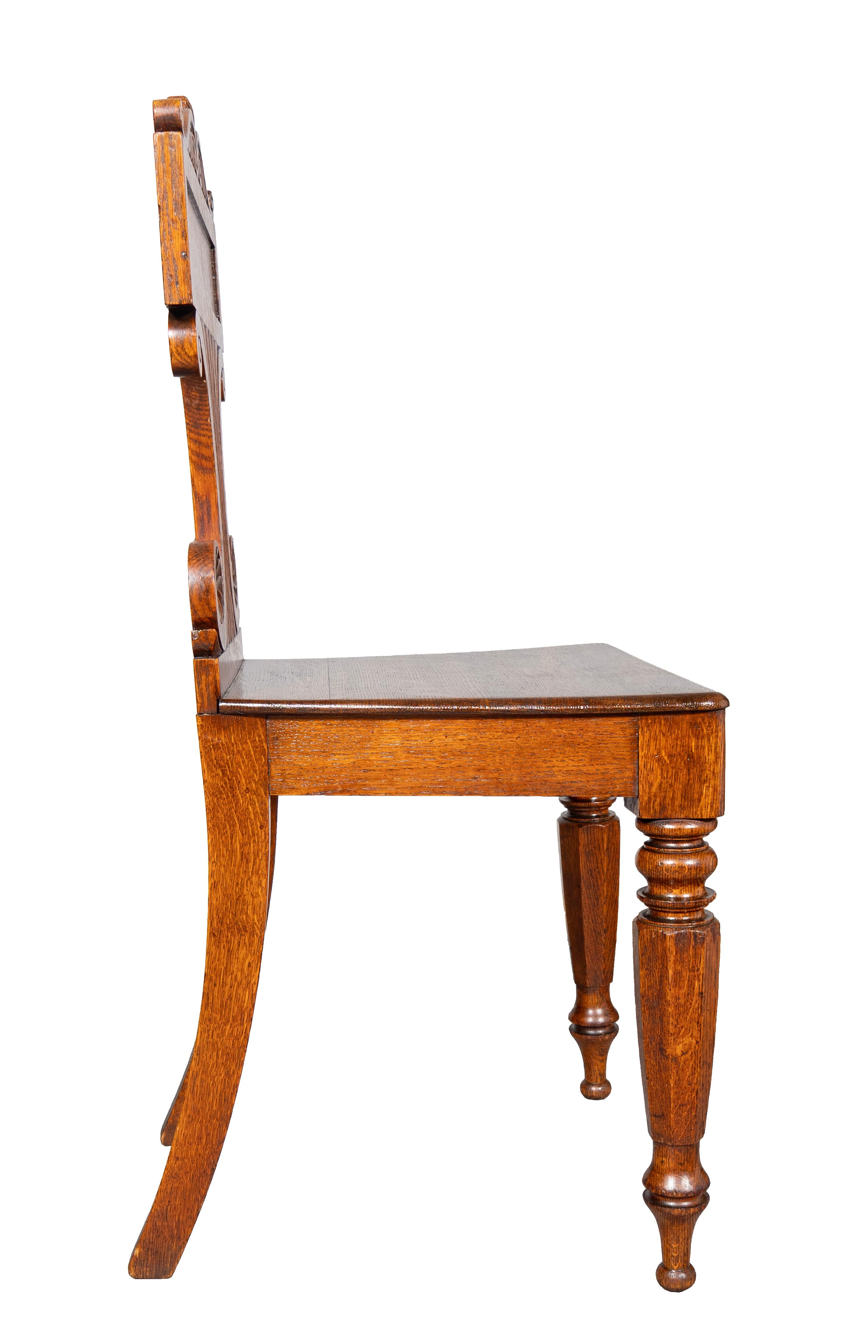 Pair Of Regency Oak Hall Chairs For Sale 2