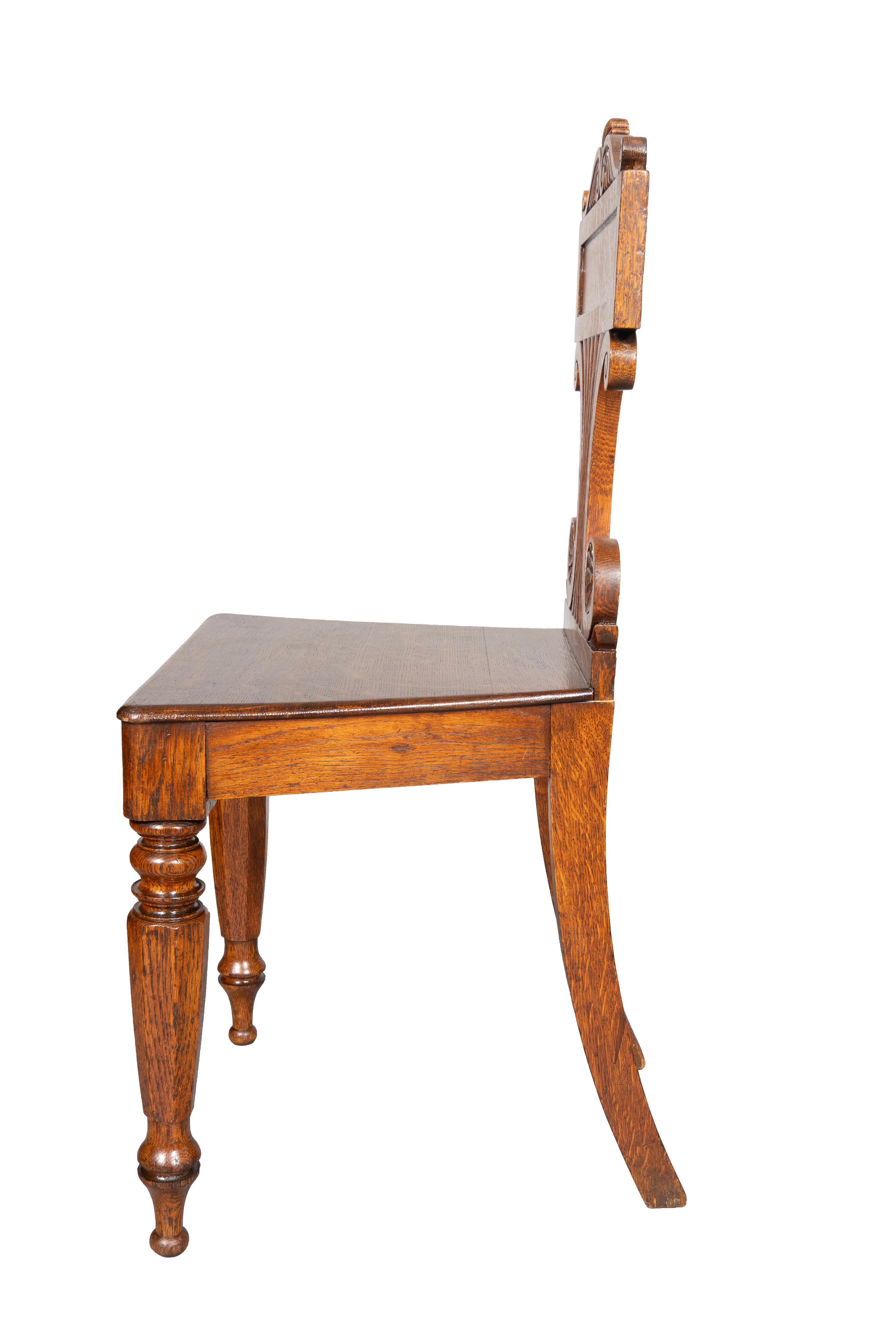 Pair Of Regency Oak Hall Chairs For Sale 3