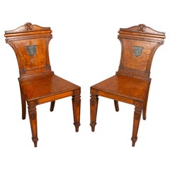 Pair Of Regency Oak Hall Chairs