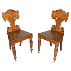 Pair Of Regency Oak Hall Chairs