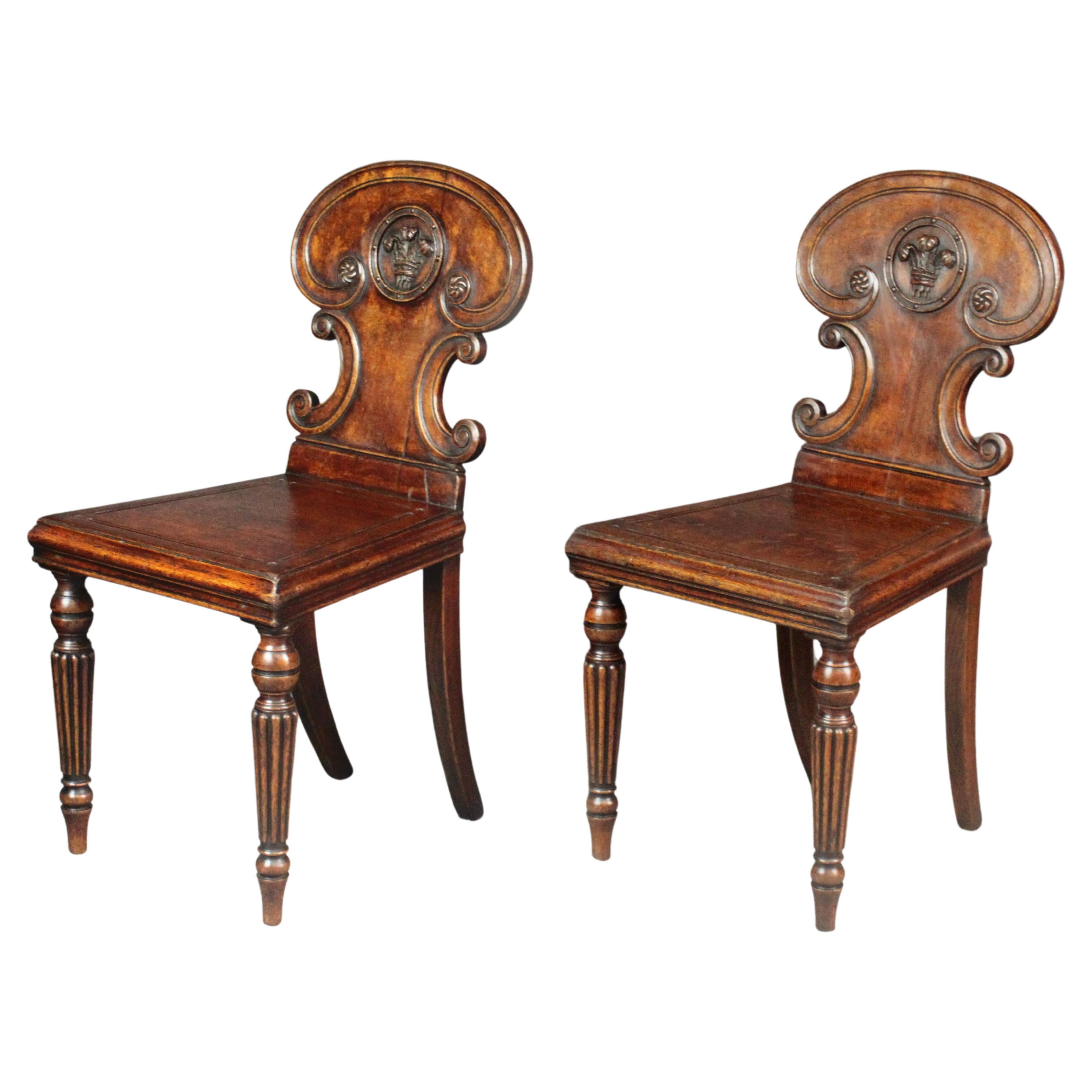 Pair of Regency Oak Hall Chairs For Sale