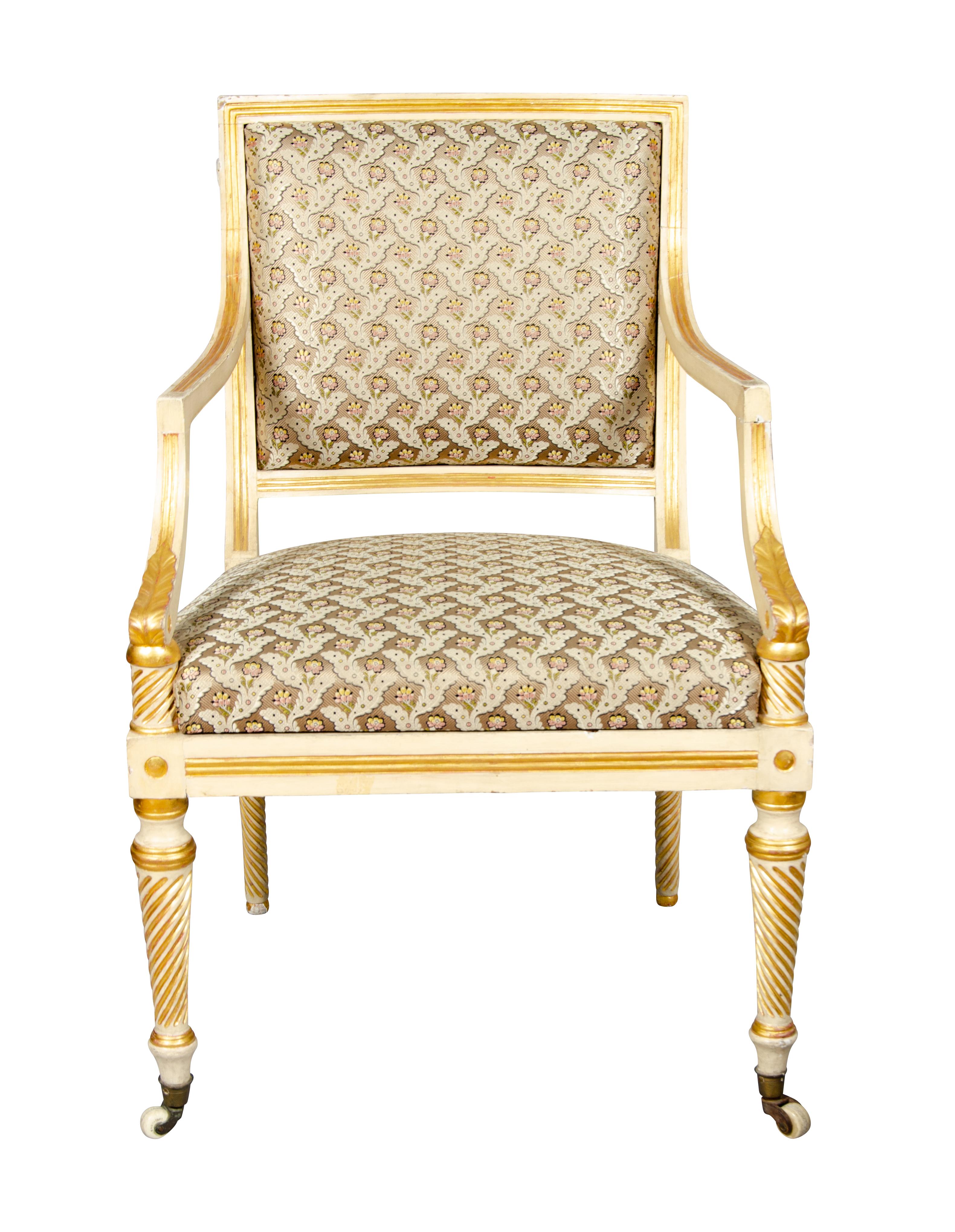 Pair of Regency Painted and Gilded Armchairs In Good Condition For Sale In Essex, MA