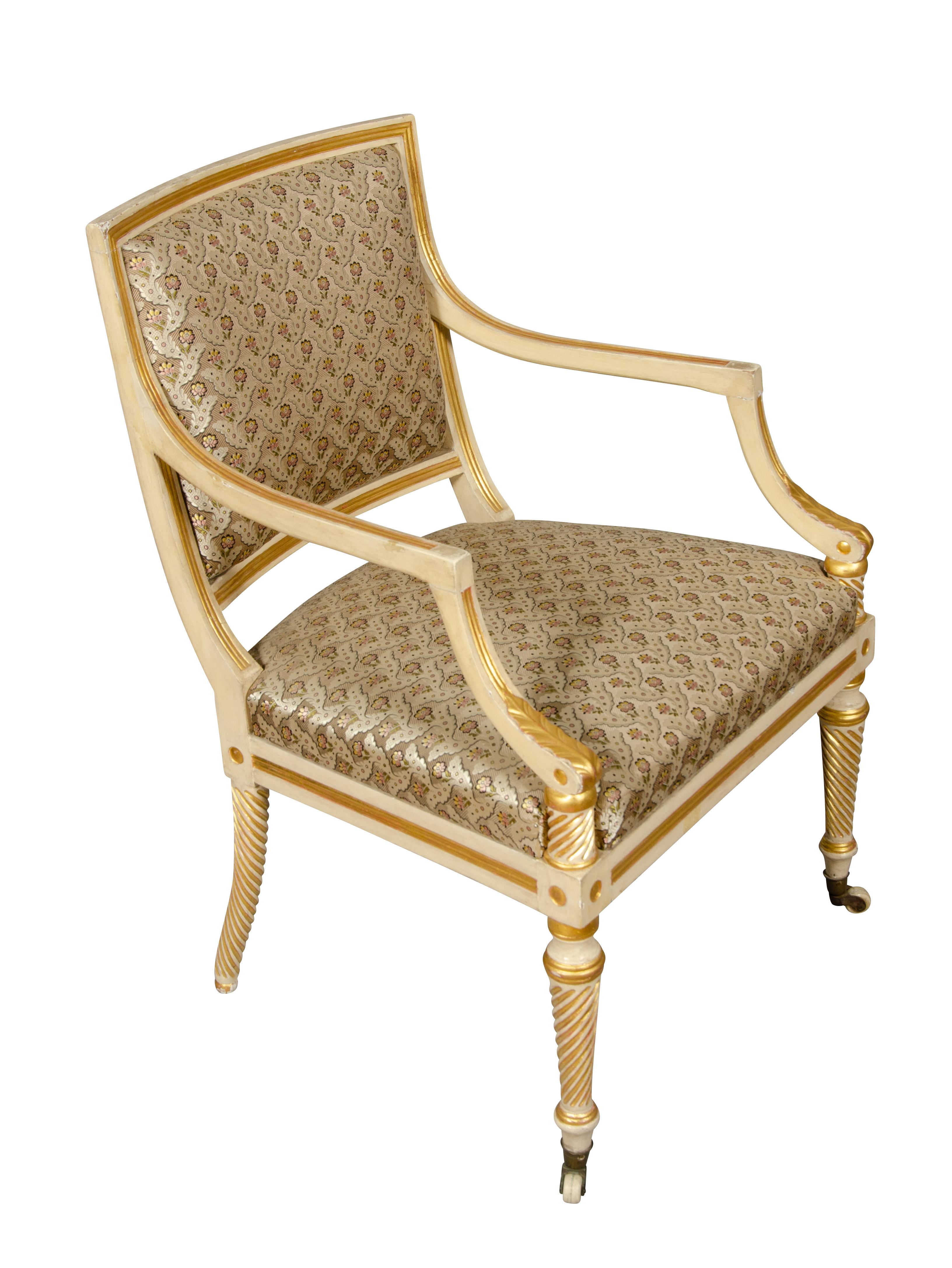 Late 18th Century Pair of Regency Painted and Gilded Armchairs For Sale