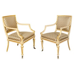 Antique Pair of Regency Painted and Gilded Armchairs