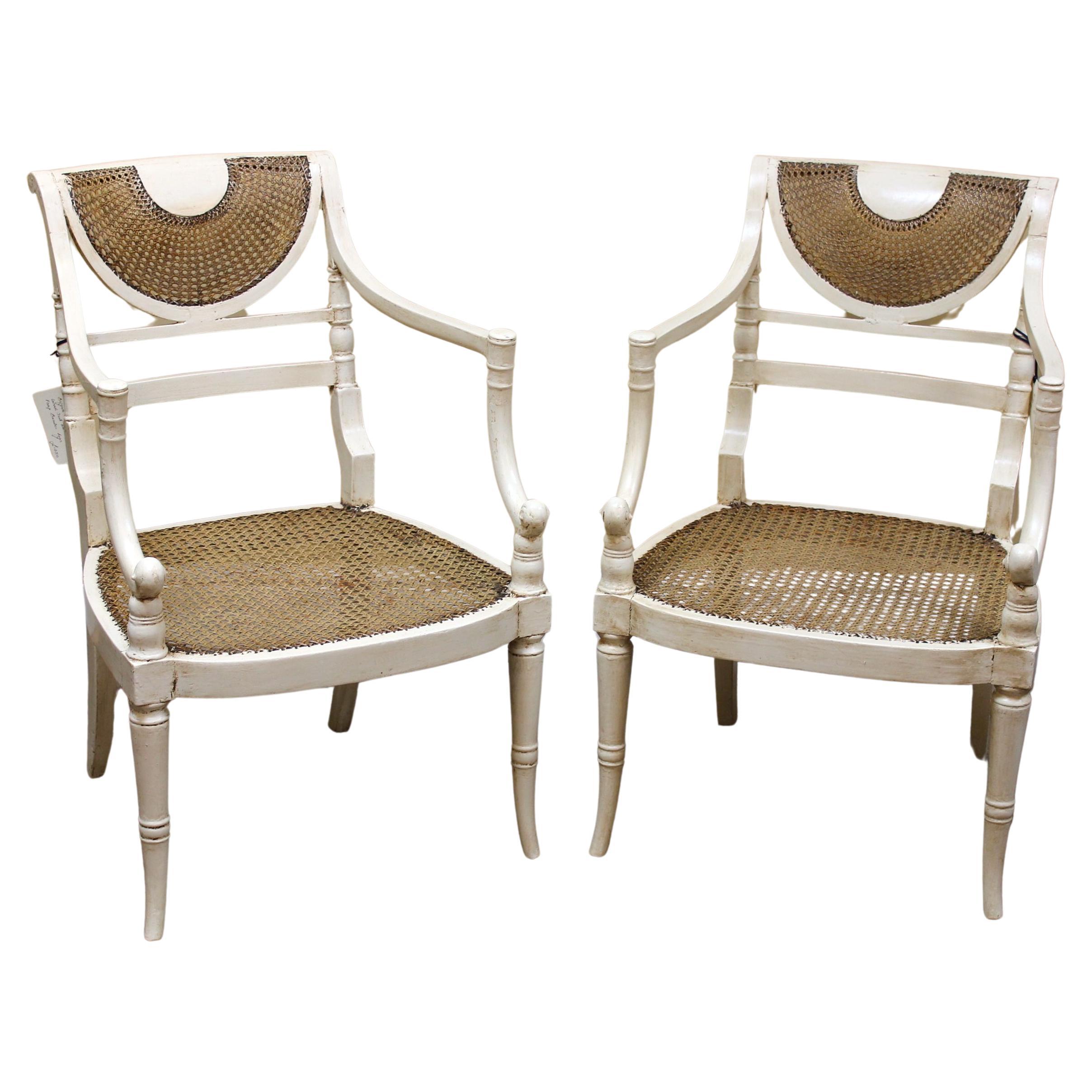 Pair Of Regency Painted Bergere Chairs 