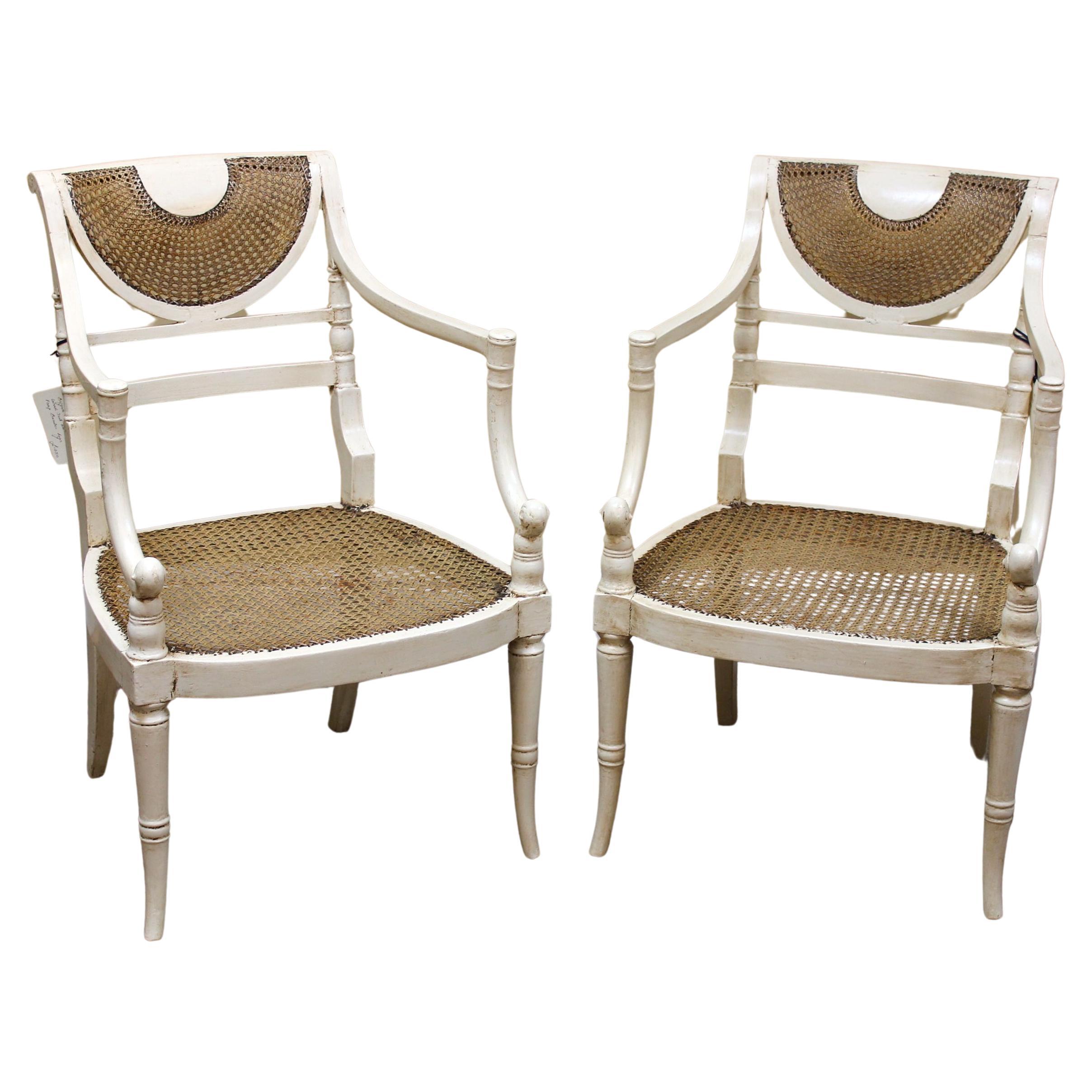 Pair Of Regency Painted Bergere Chairs