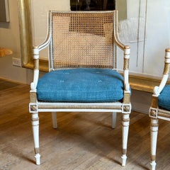 Pair of Regency Parcel Gilt, Painted and Caned Painted Armchairs