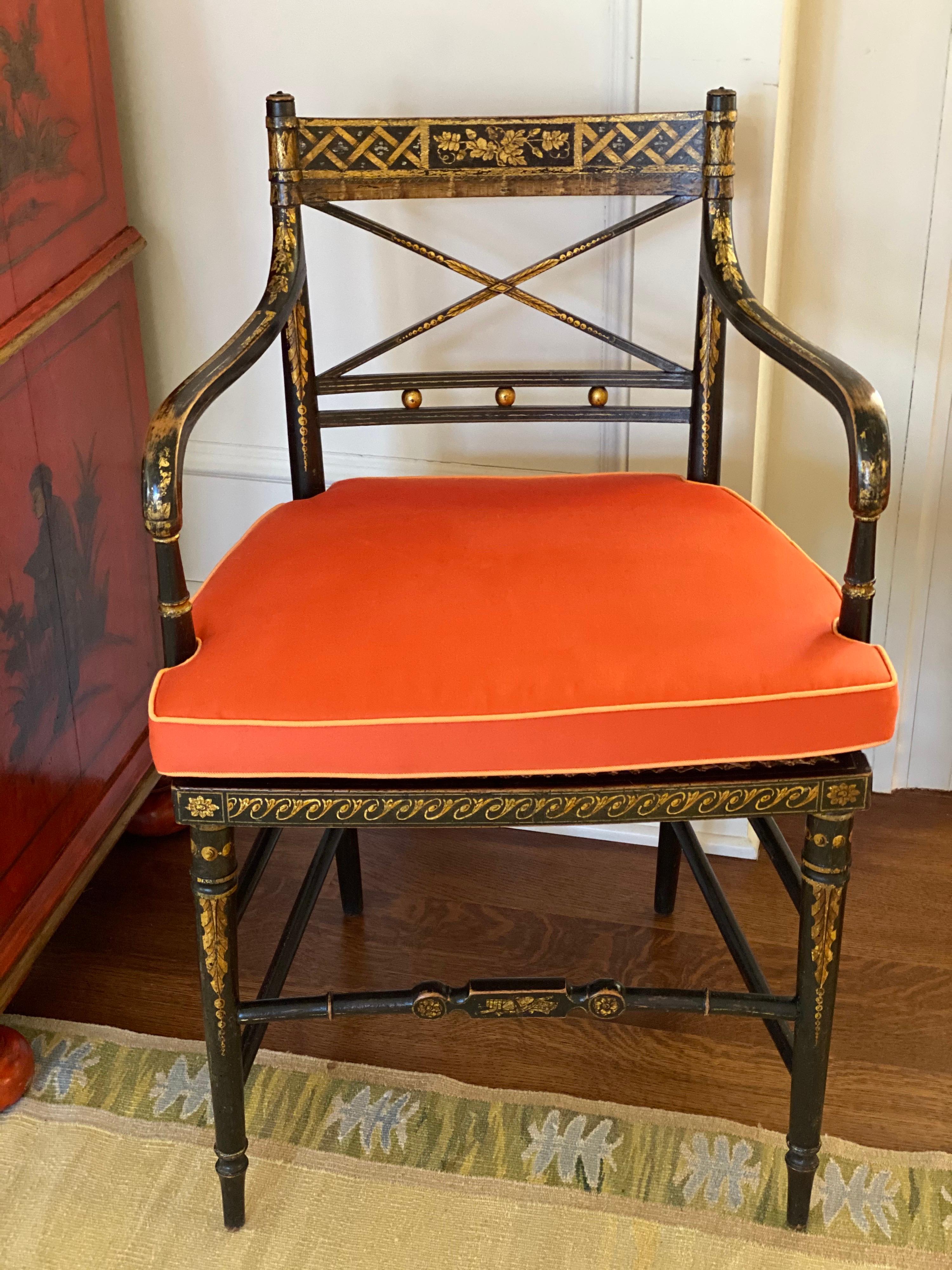 Pair of Regency Parcel-Gilt Rosewood-Grained Caned Armchairs, circa 1810 10