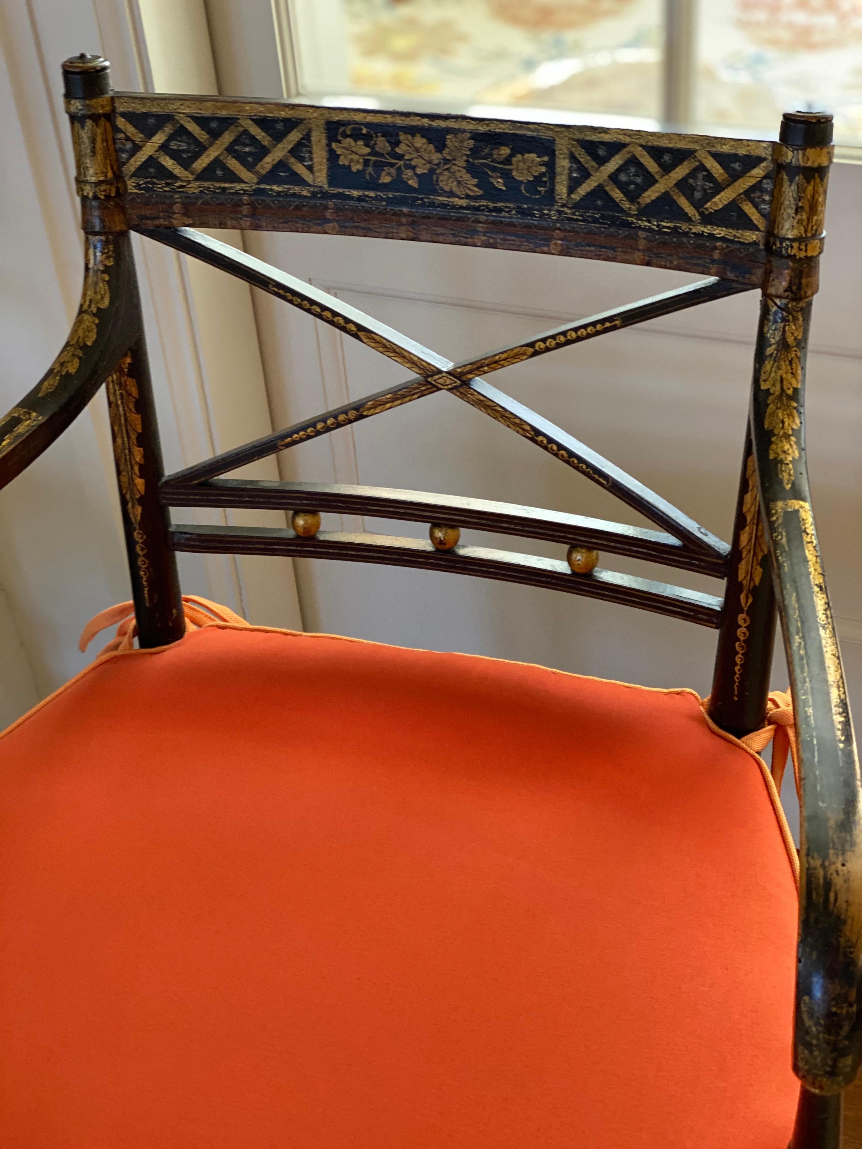 Pair of Regency Parcel-Gilt Rosewood-Grained Caned Armchairs, circa 1810 14