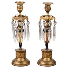 Pair of Regency Patinated Bronze and Gilt Bronze Figural Lustres