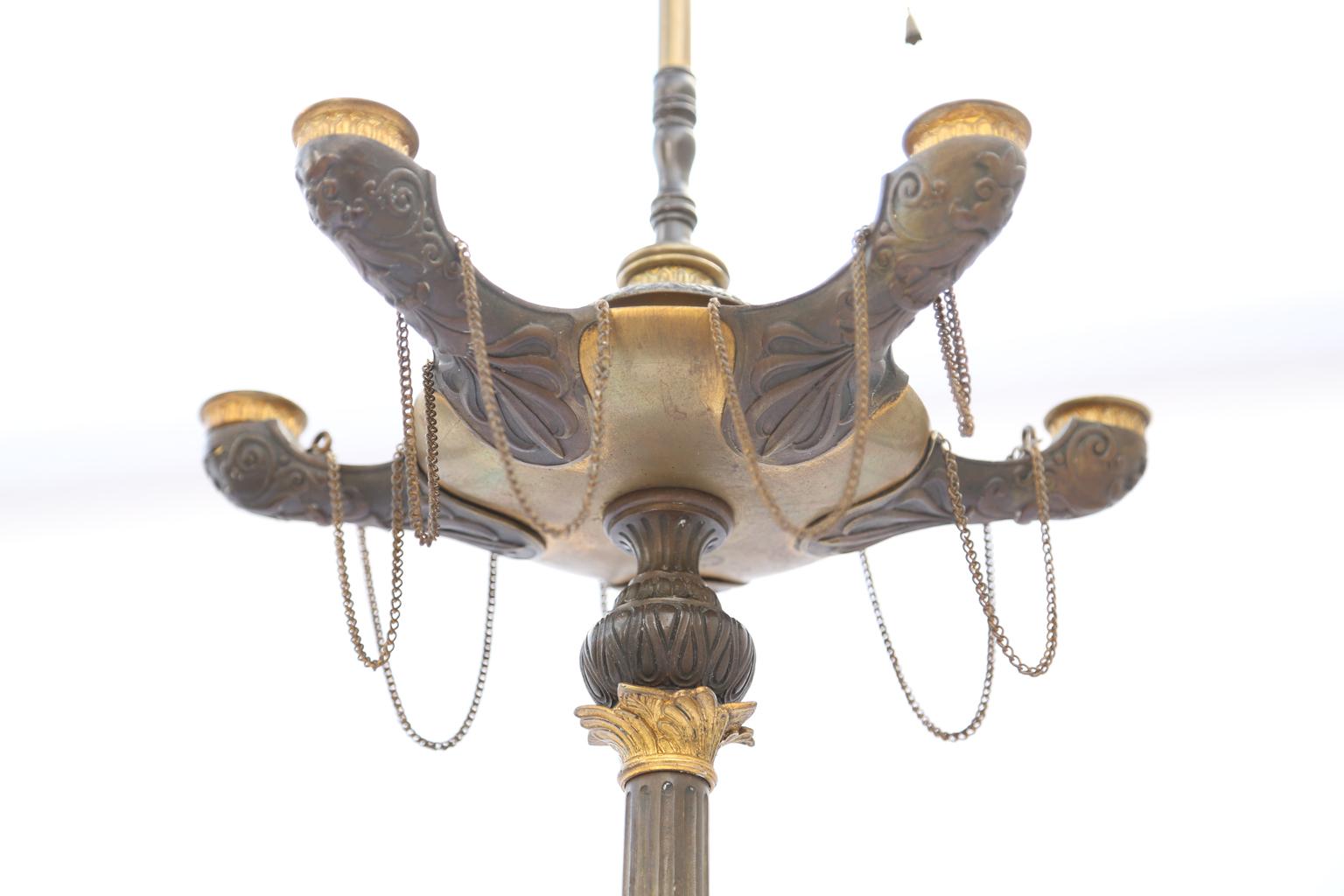 19th Century Pair of Regency Patinated Bronze and Ormolu Candelabra Lamps For Sale