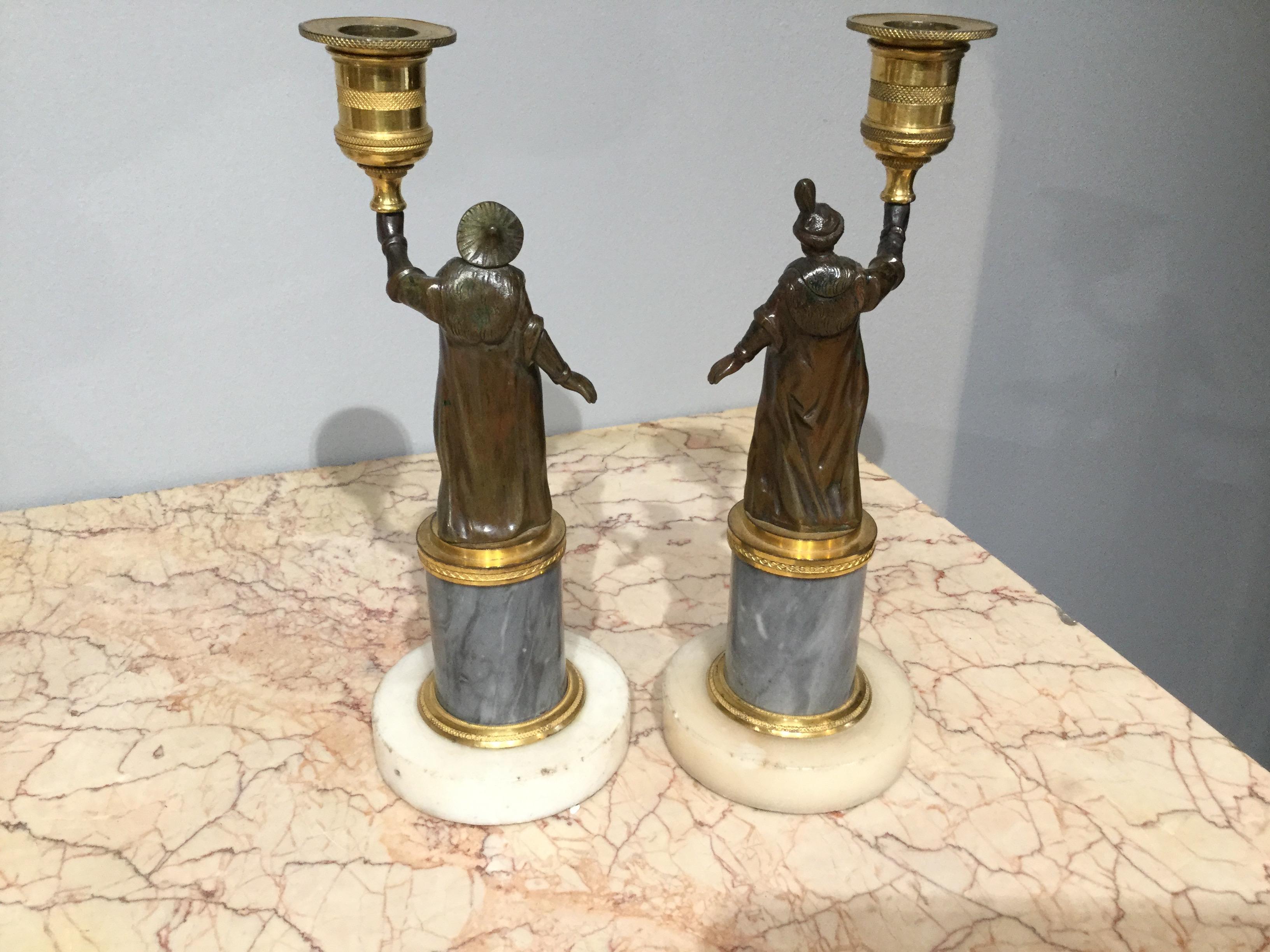 Early 19th Century Pair of Regency Period Candlesticks with Bronze Turkish Figures For Sale