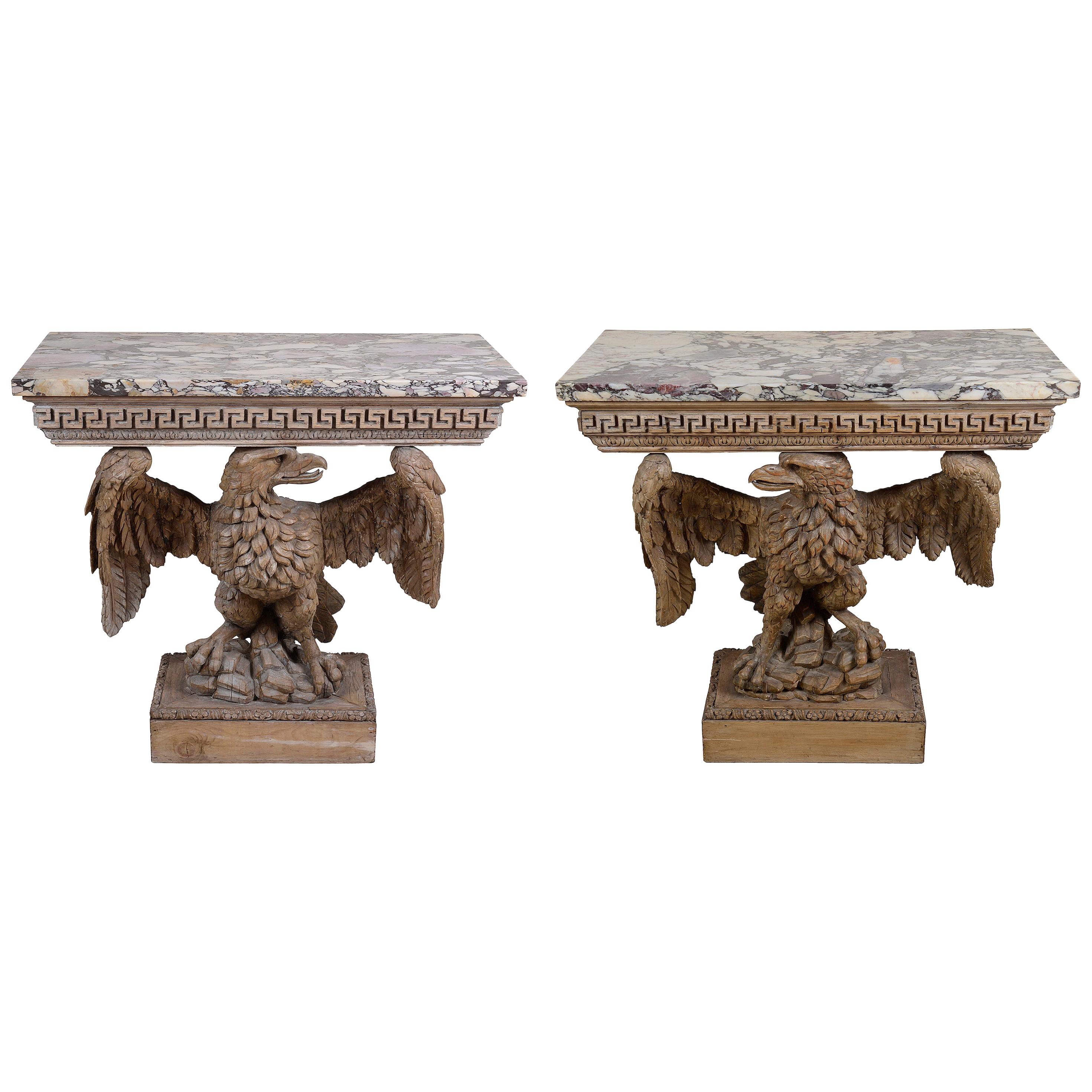 Pair of Regency Period Carved Eagle Console Tables